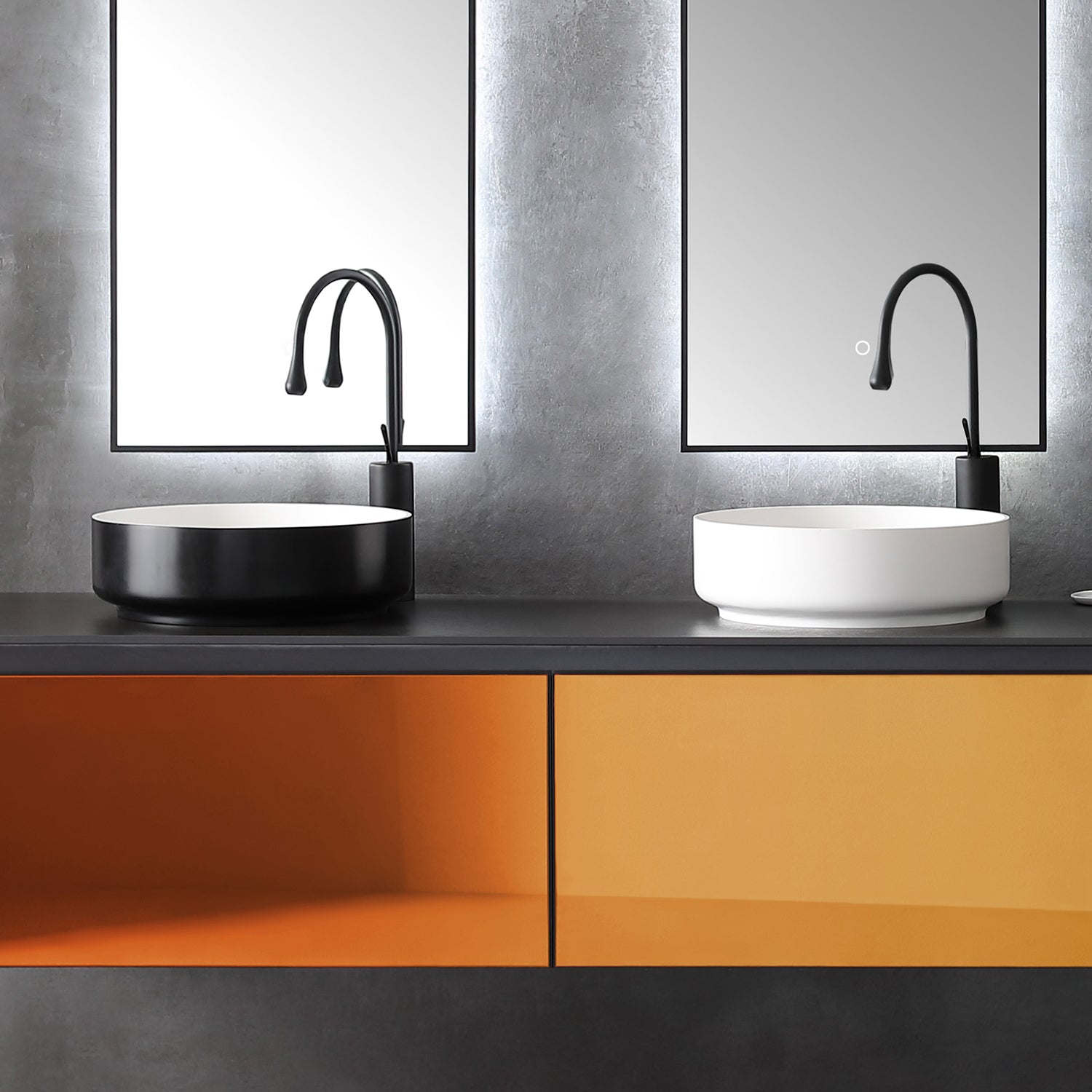 16" x 16" Solid Surface Bathroom Vessel Sink in Black and White