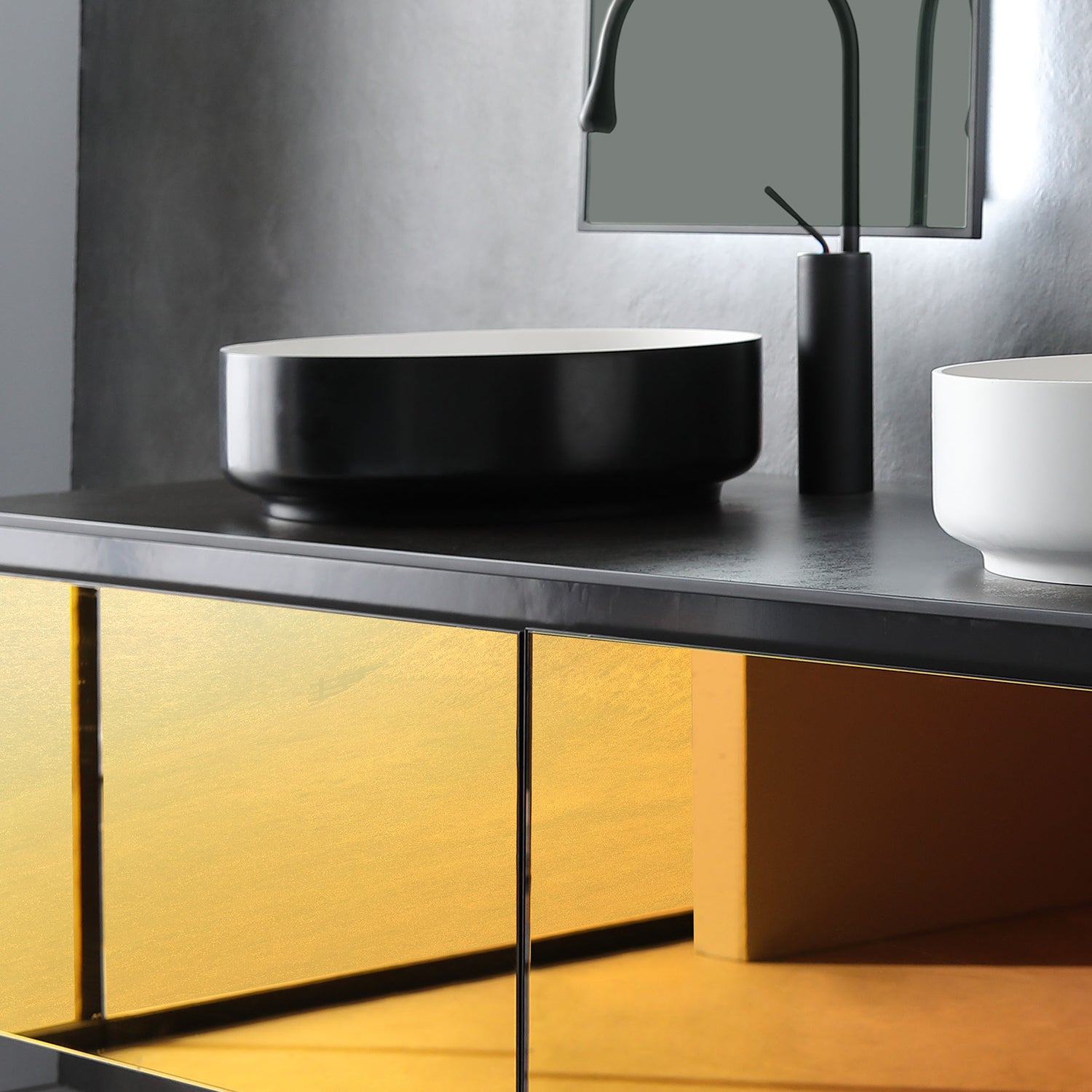 16" x 16" Solid Surface Bathroom Vessel Sink in Black and White