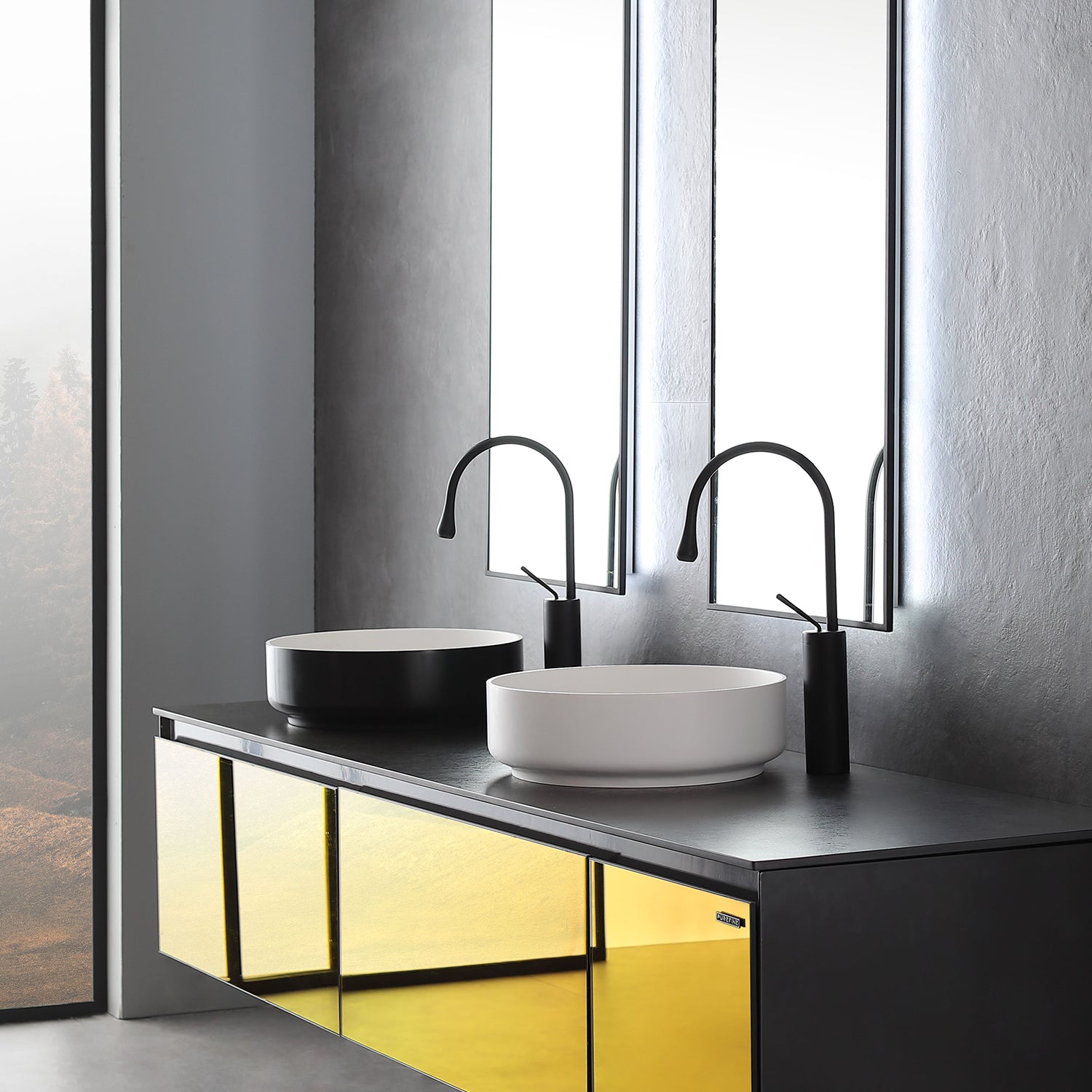 16" x 16" Solid Surface Bathroom Vessel Sink in Black and White