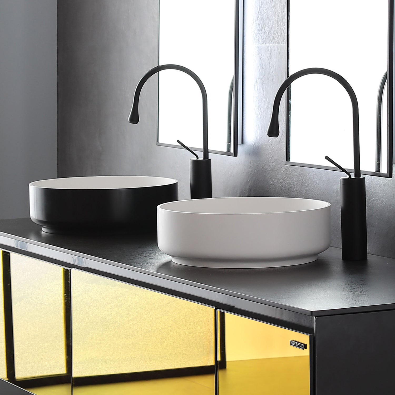 16" x 16" Solid Surface Bathroom Vessel Sink in Black and White