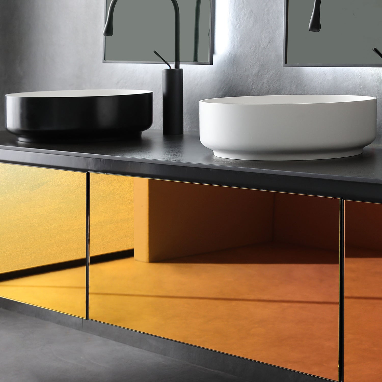 16" x 16" Solid Surface Bathroom Vessel Sink in Black and White