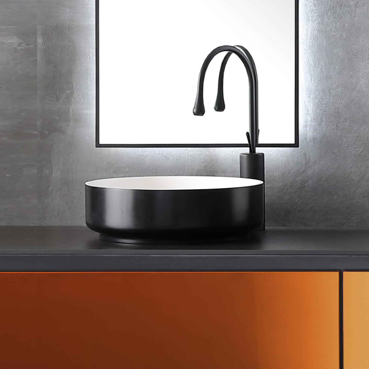 16" x 16" Solid Surface Bathroom Vessel Sink in Black and White