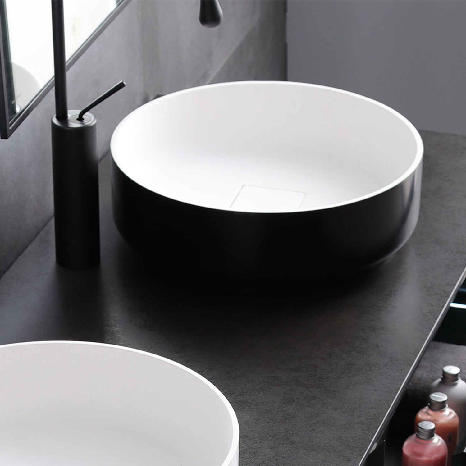 16" x 16" Solid Surface Bathroom Vessel Sink in Black and White