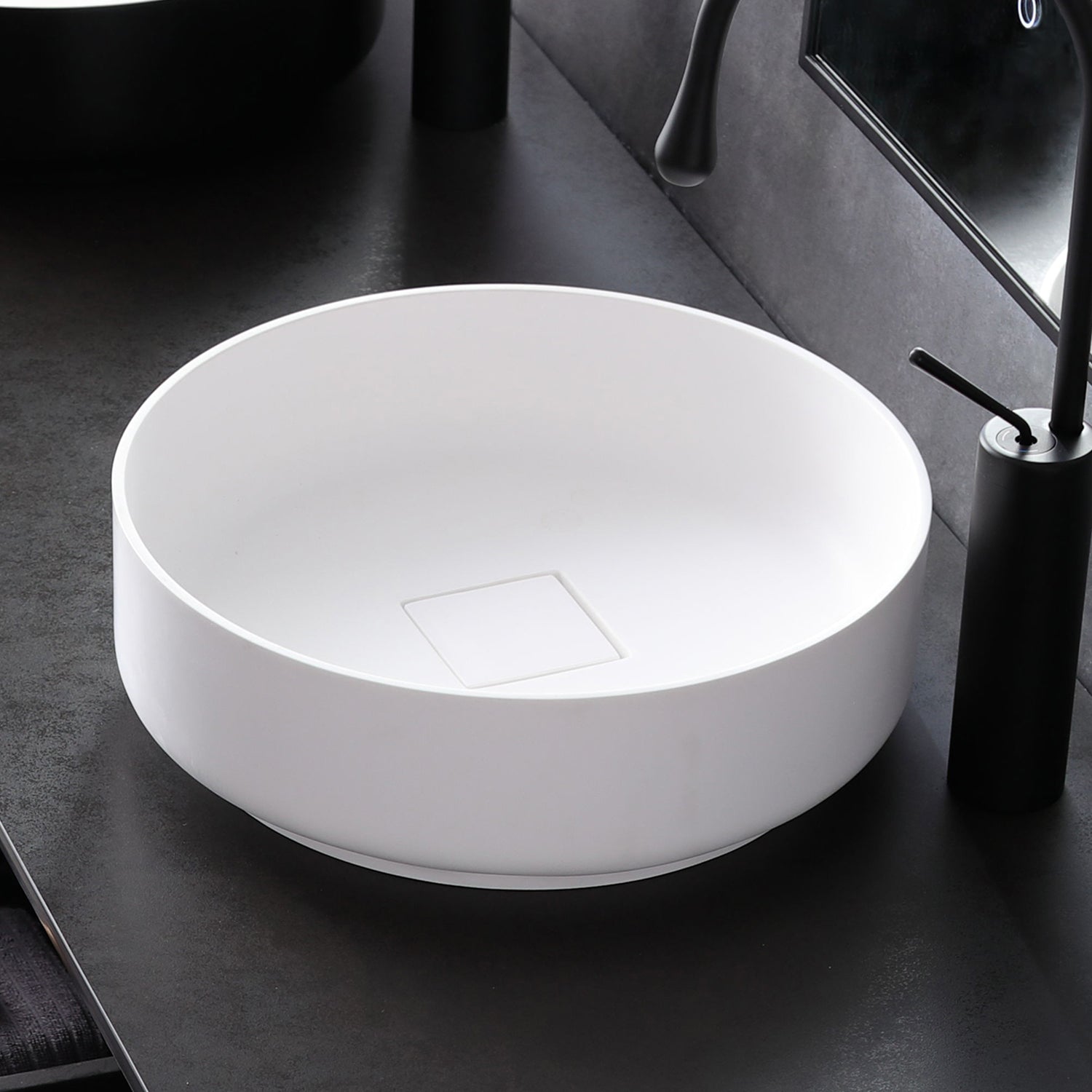 16" x 16" Solid Surface Bathroom Vessel Sink in White