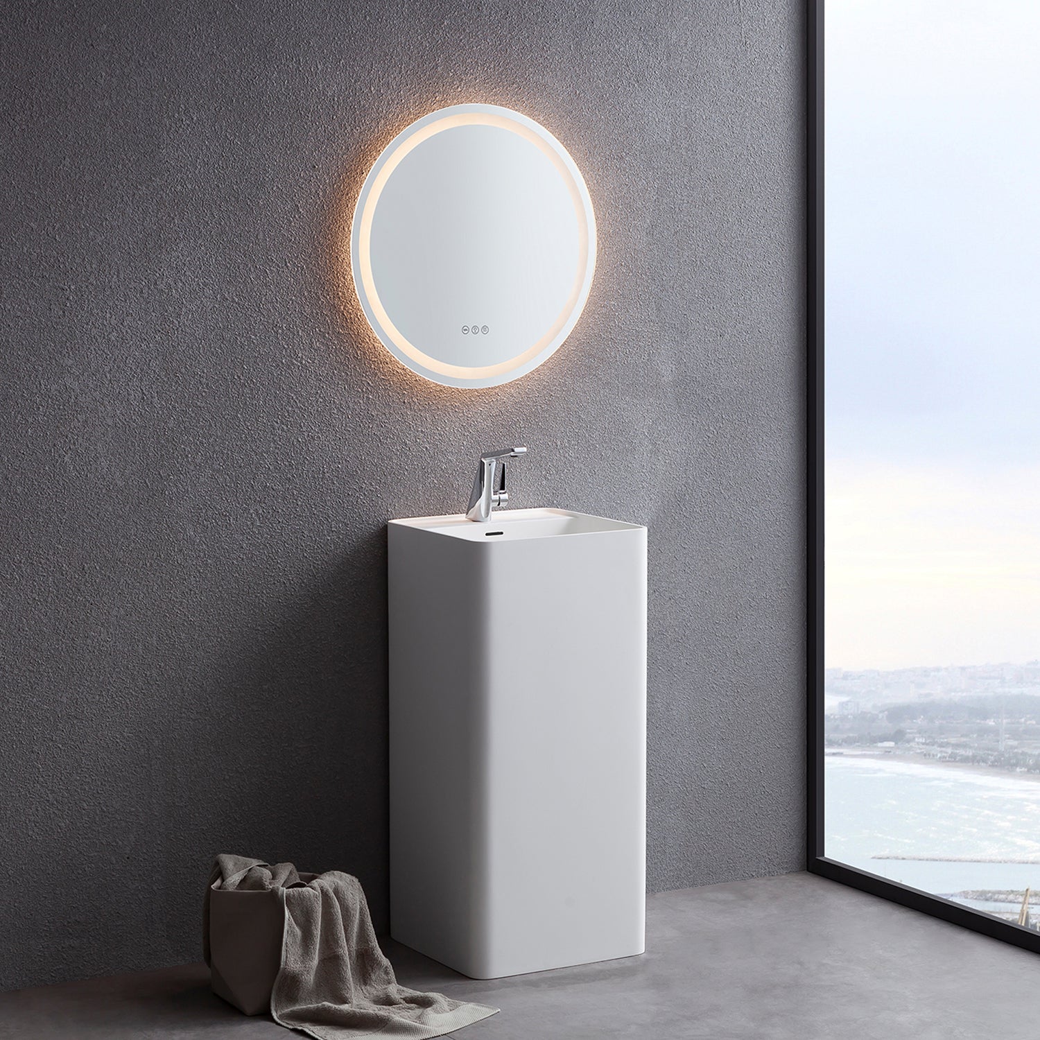 34" Tall Solid Surface Pedestal Freestanding Bathroom Sink
