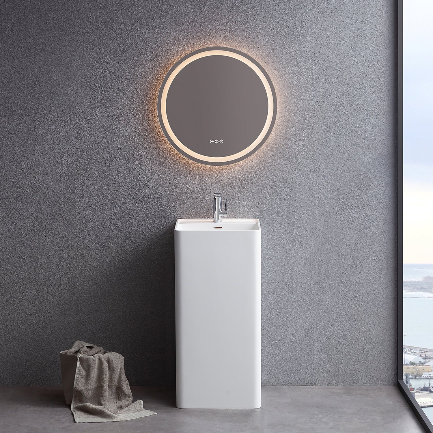 34" Tall Solid Surface Pedestal Freestanding Bathroom Sink