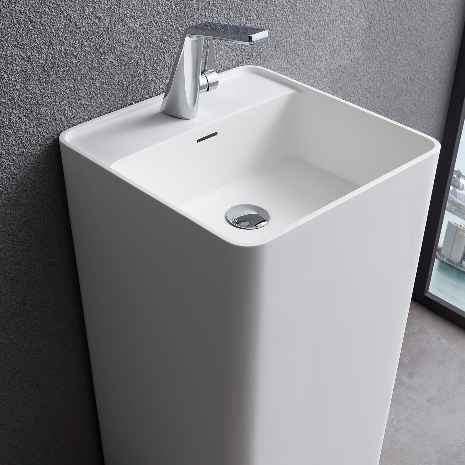 34" Tall Solid Surface Pedestal Freestanding Bathroom Sink