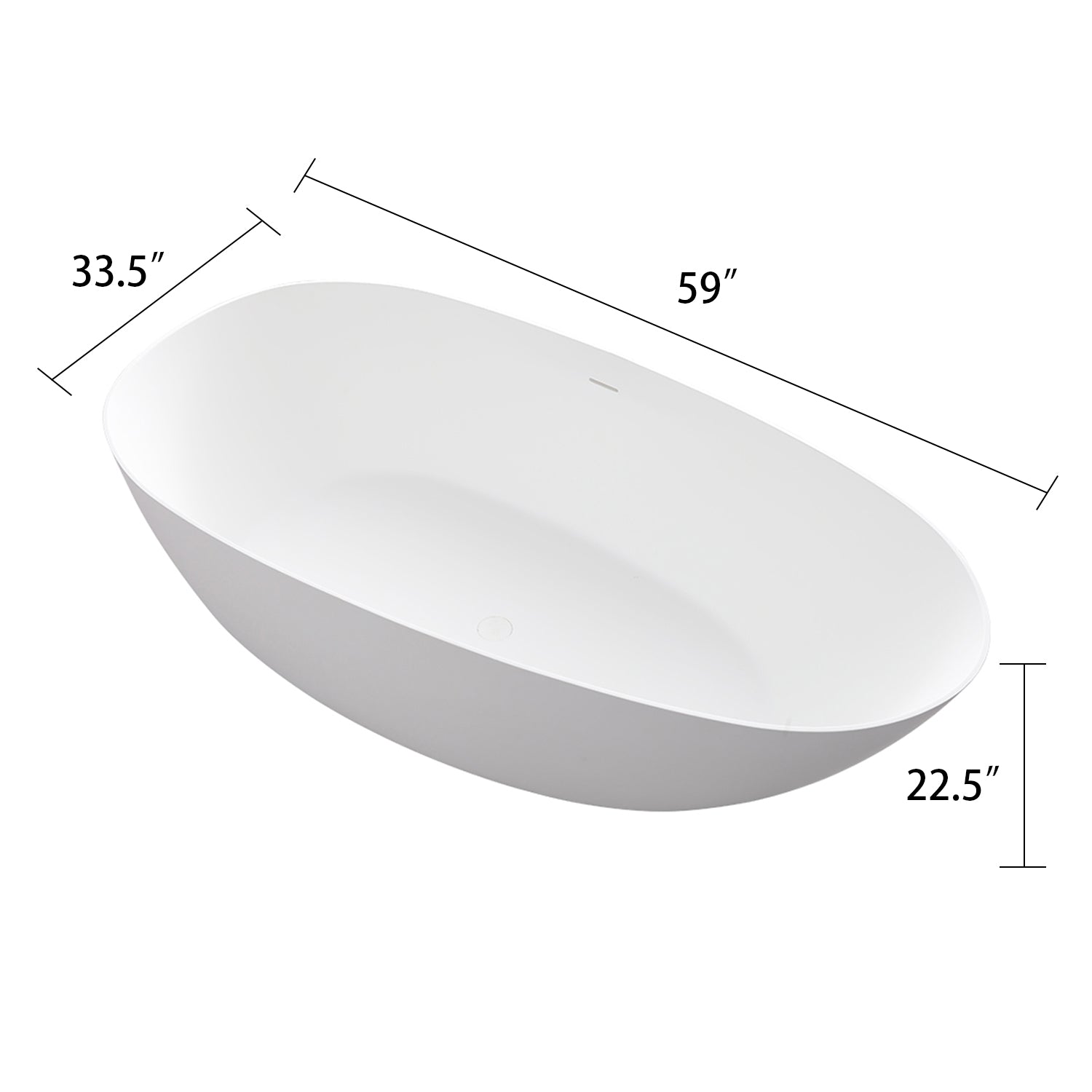 Solid Surface Freestanding Soaking Bathtub in White
