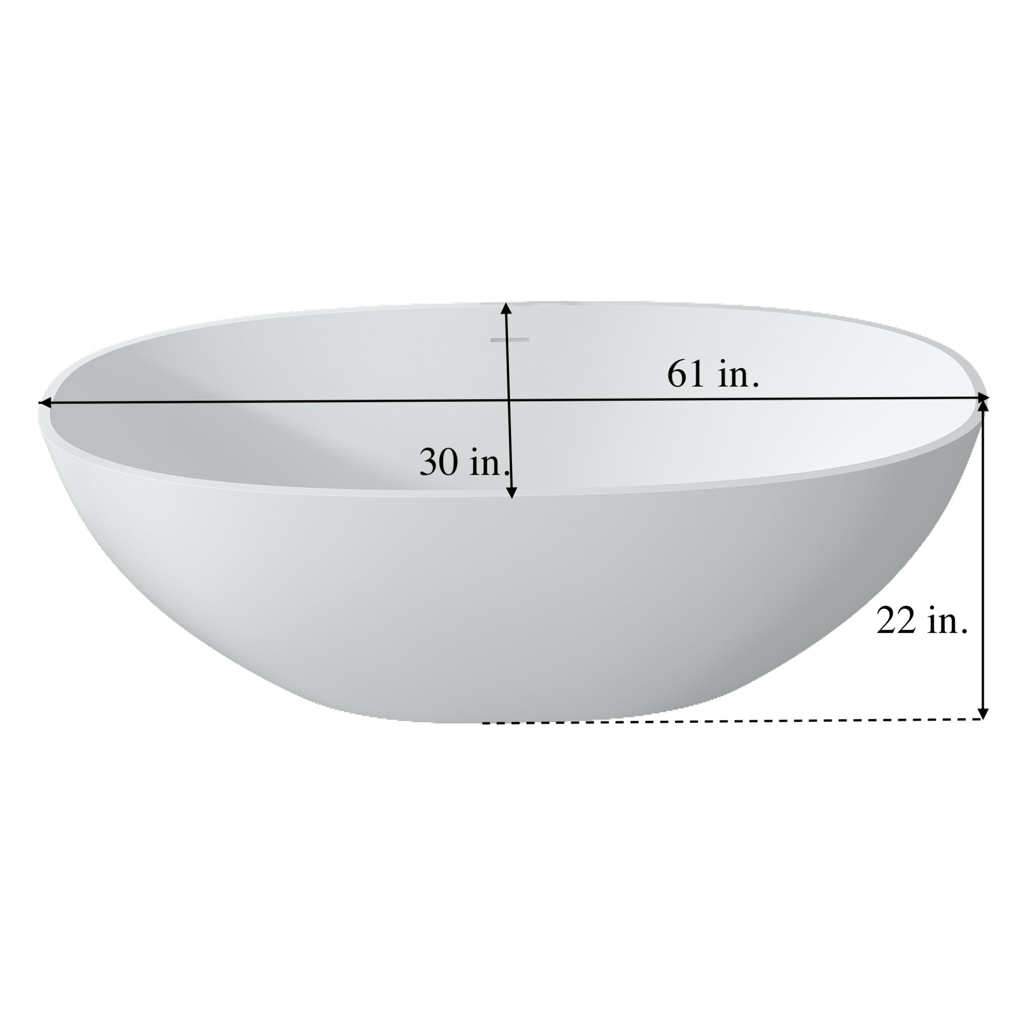 Solid Surface Freestanding Flatbottom Non-Whirlpool Bathtub in Matte White