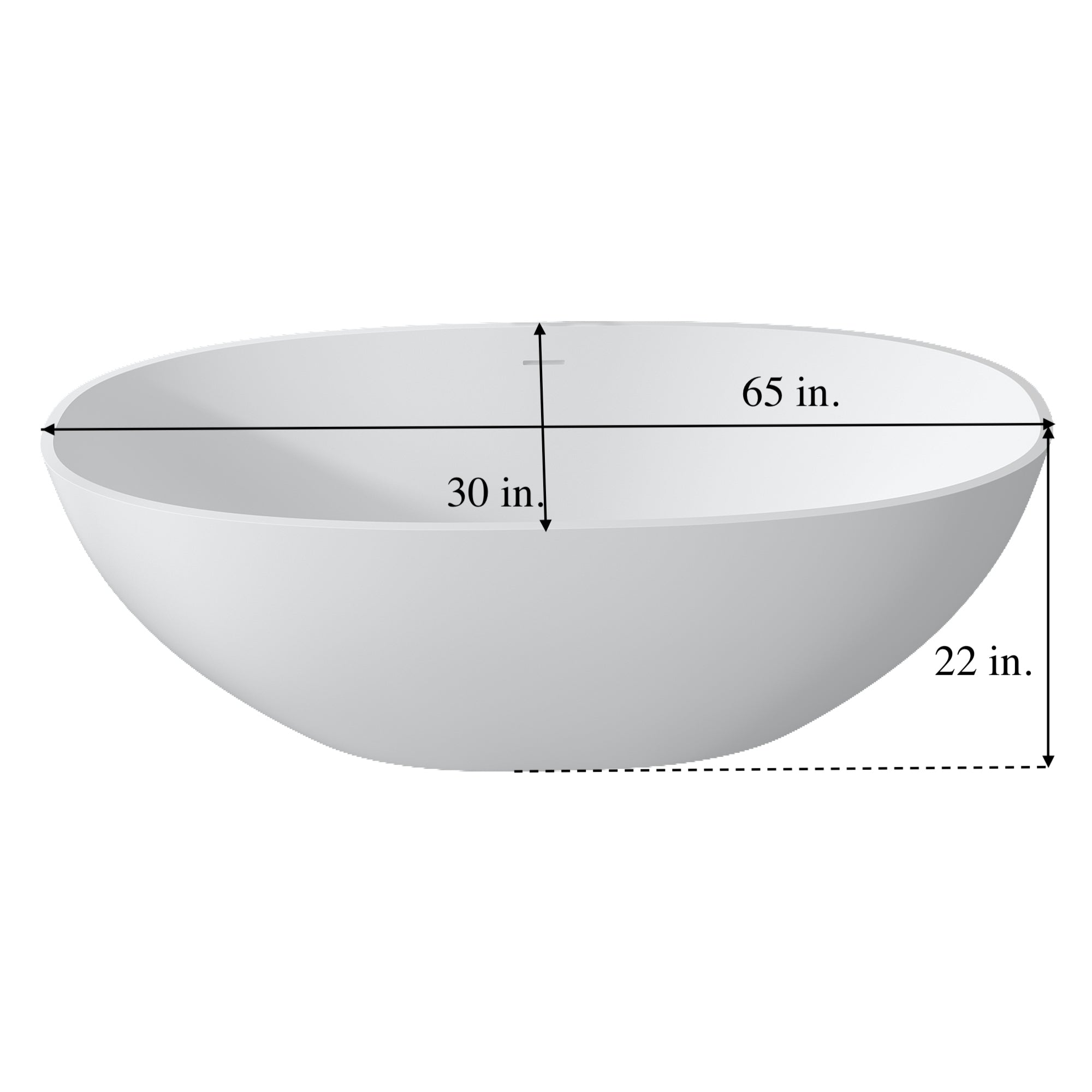 Solid Surface Freestanding Flatbottom Non-Whirlpool Bathtub in Matte White