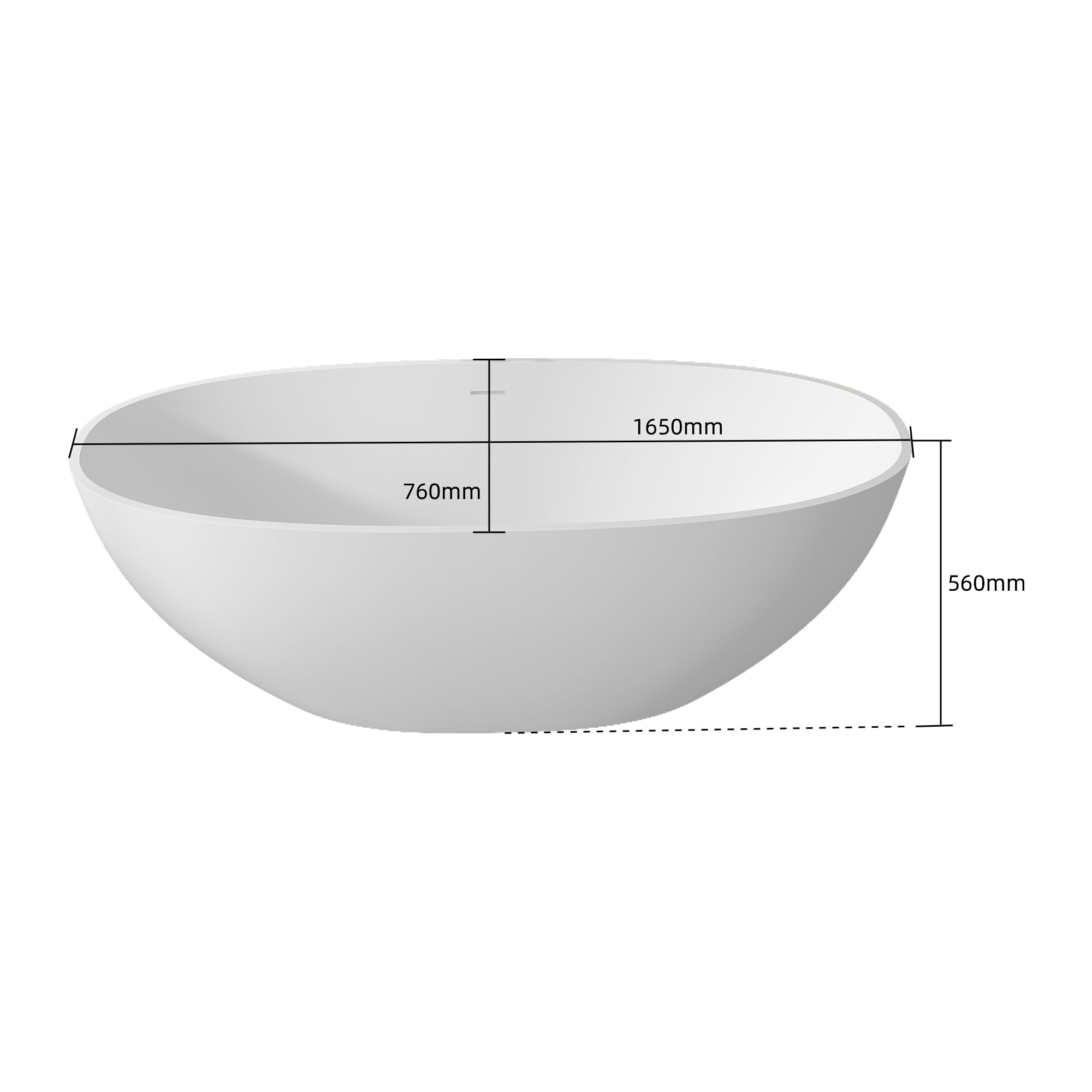 Solid Surface Freestanding Flatbottom Non-Whirlpool Bathtub in Matte White