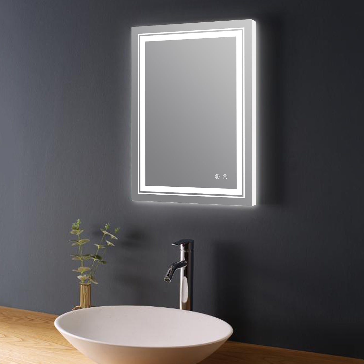 Rectangular Frameless LED Anti-Fog Wall-Mounted Bathroom Vanity Mirror
