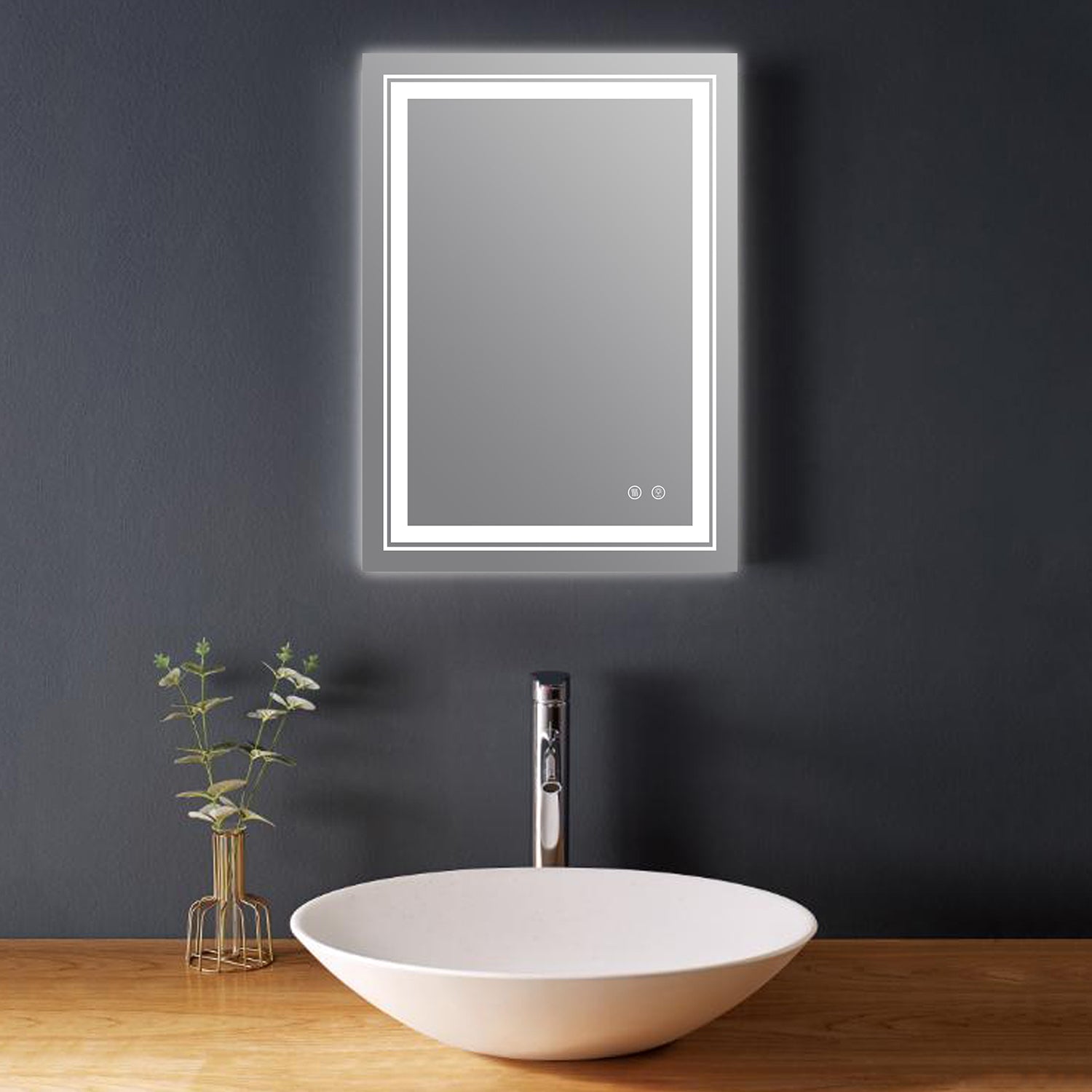 Rectangular Frameless LED Anti-Fog Wall-Mounted Bathroom Vanity Mirror