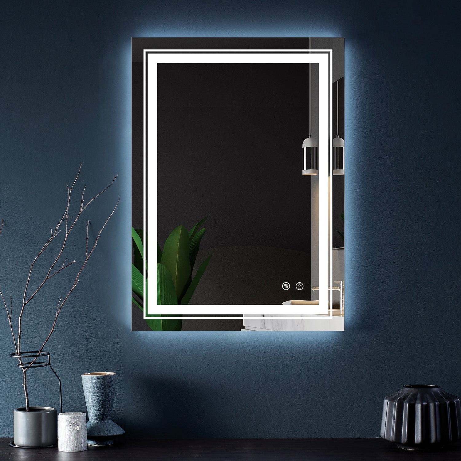 Rectangular Frameless LED Anti-Fog Wall-Mounted Bathroom Vanity Mirror