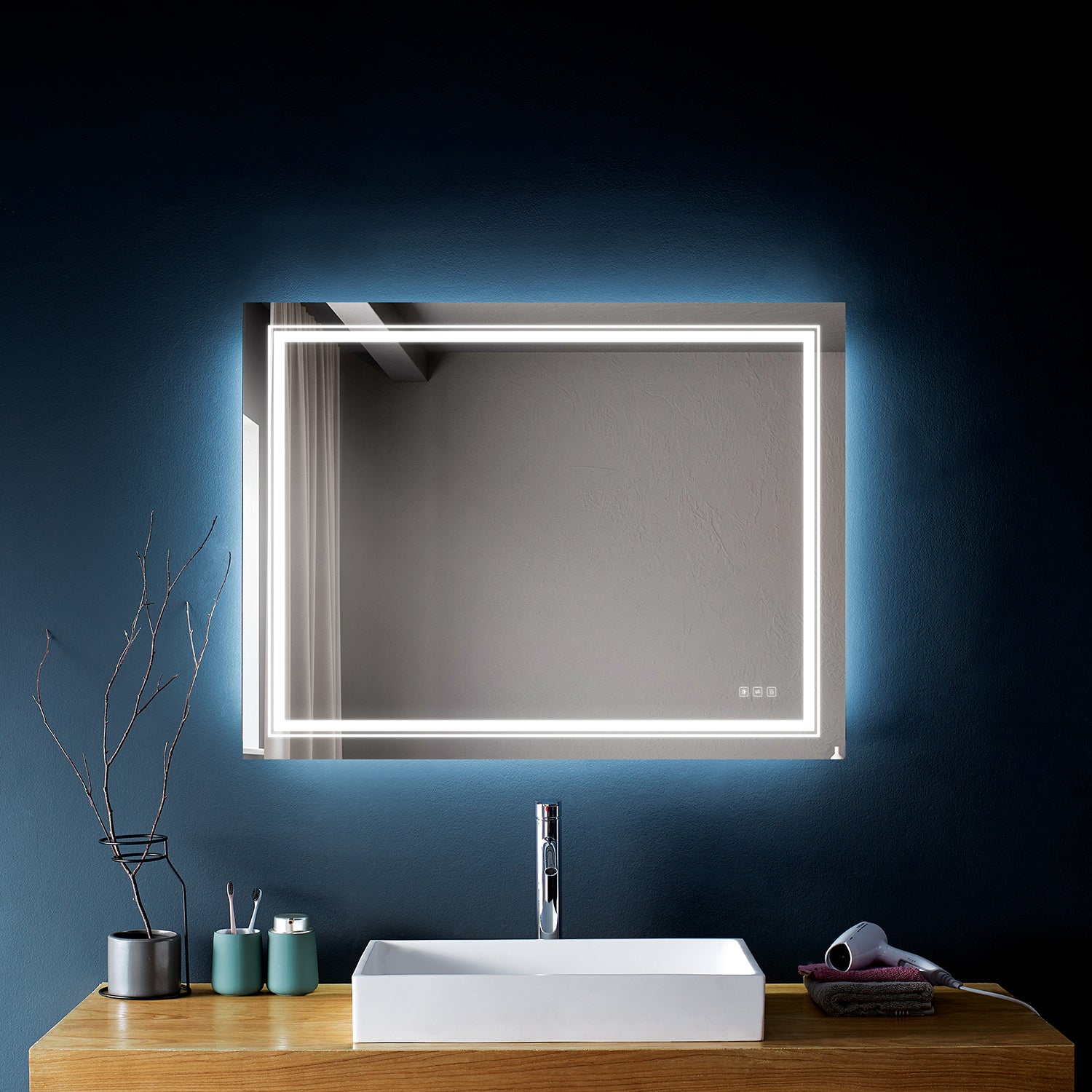 Rectangular Frameless LED Anti-Fog Wall-Mounted Bathroom Vanity Mirror
