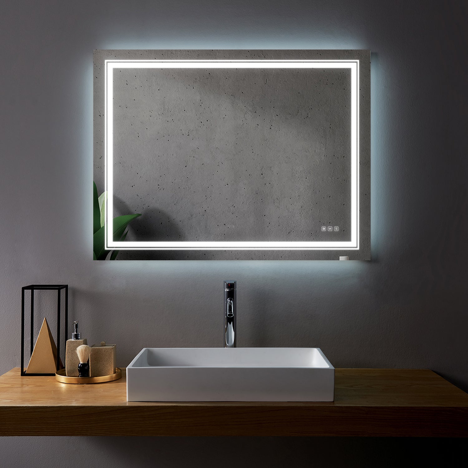 Rectangular Frameless LED Anti-Fog Wall-Mounted Bathroom Vanity Mirror