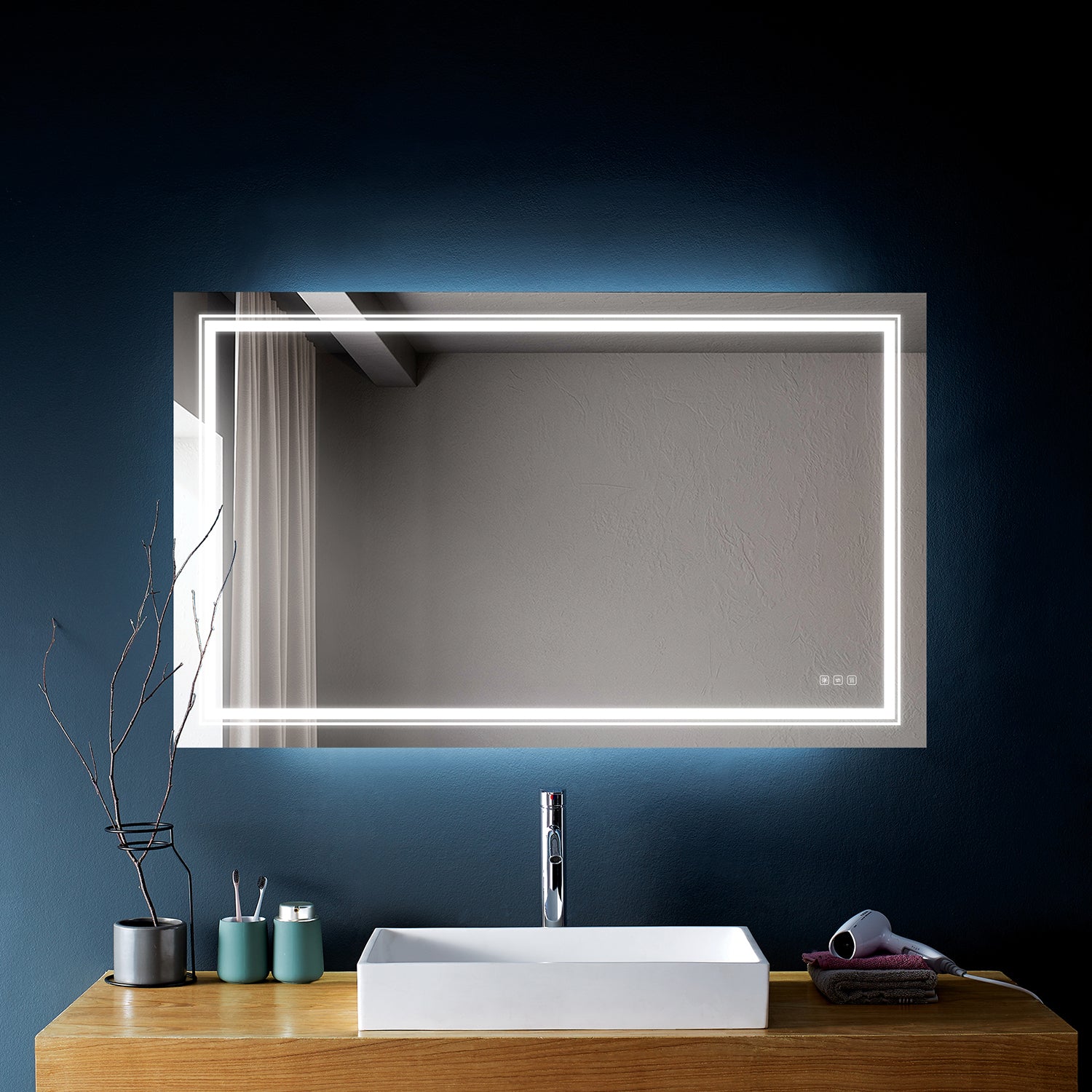 Rectangular Frameless LED Anti-Fog Wall-Mounted Bathroom Vanity Mirror