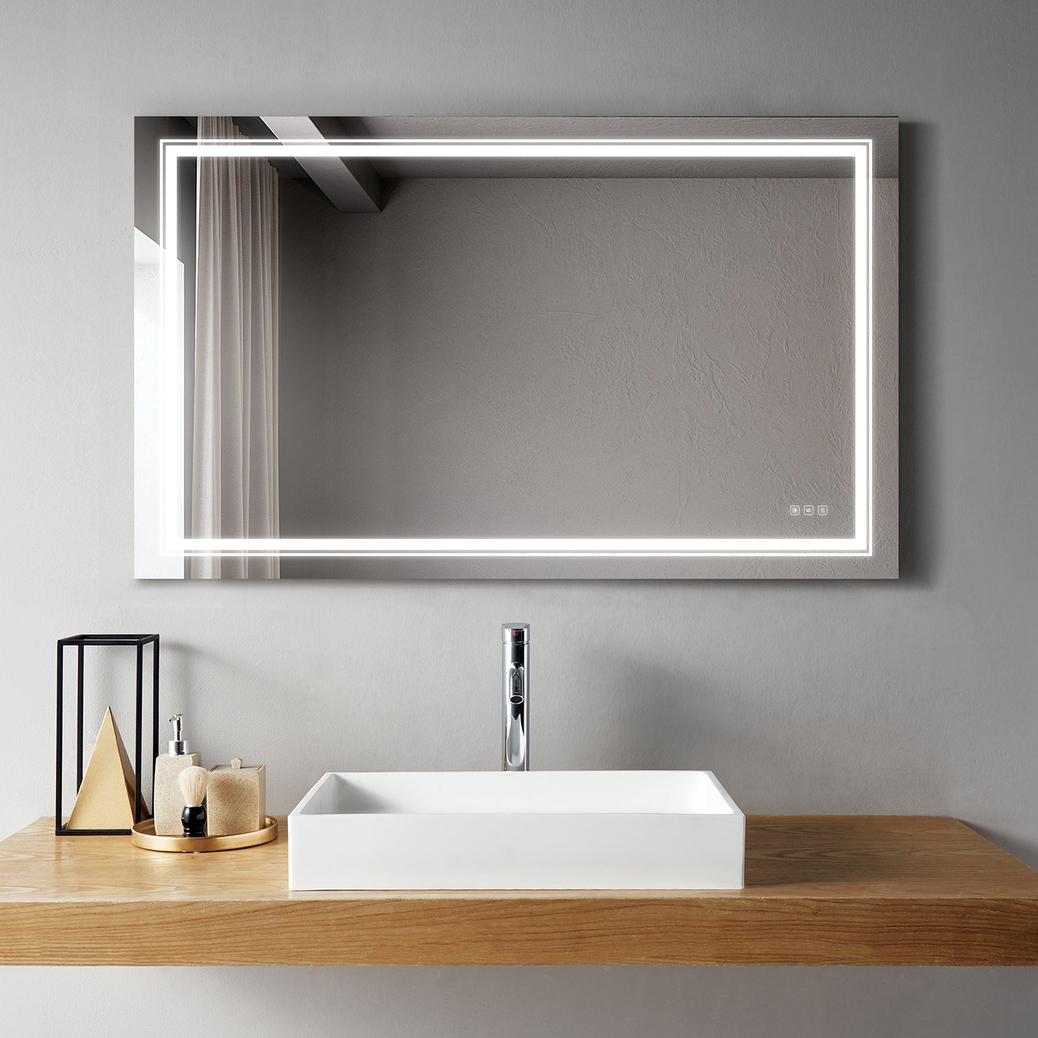 Rectangular Frameless LED Anti-Fog Wall-Mounted Bathroom Vanity Mirror