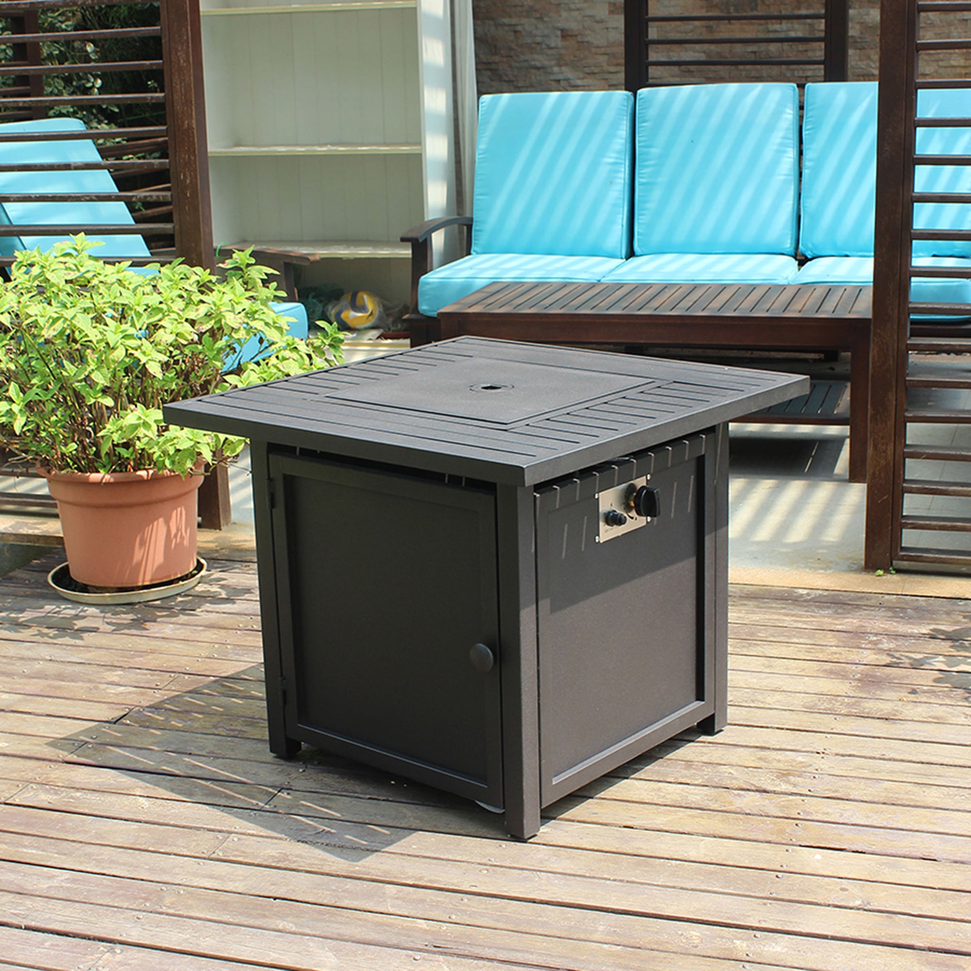 Square Steel Outdoor Fire Pit Table with Lid
