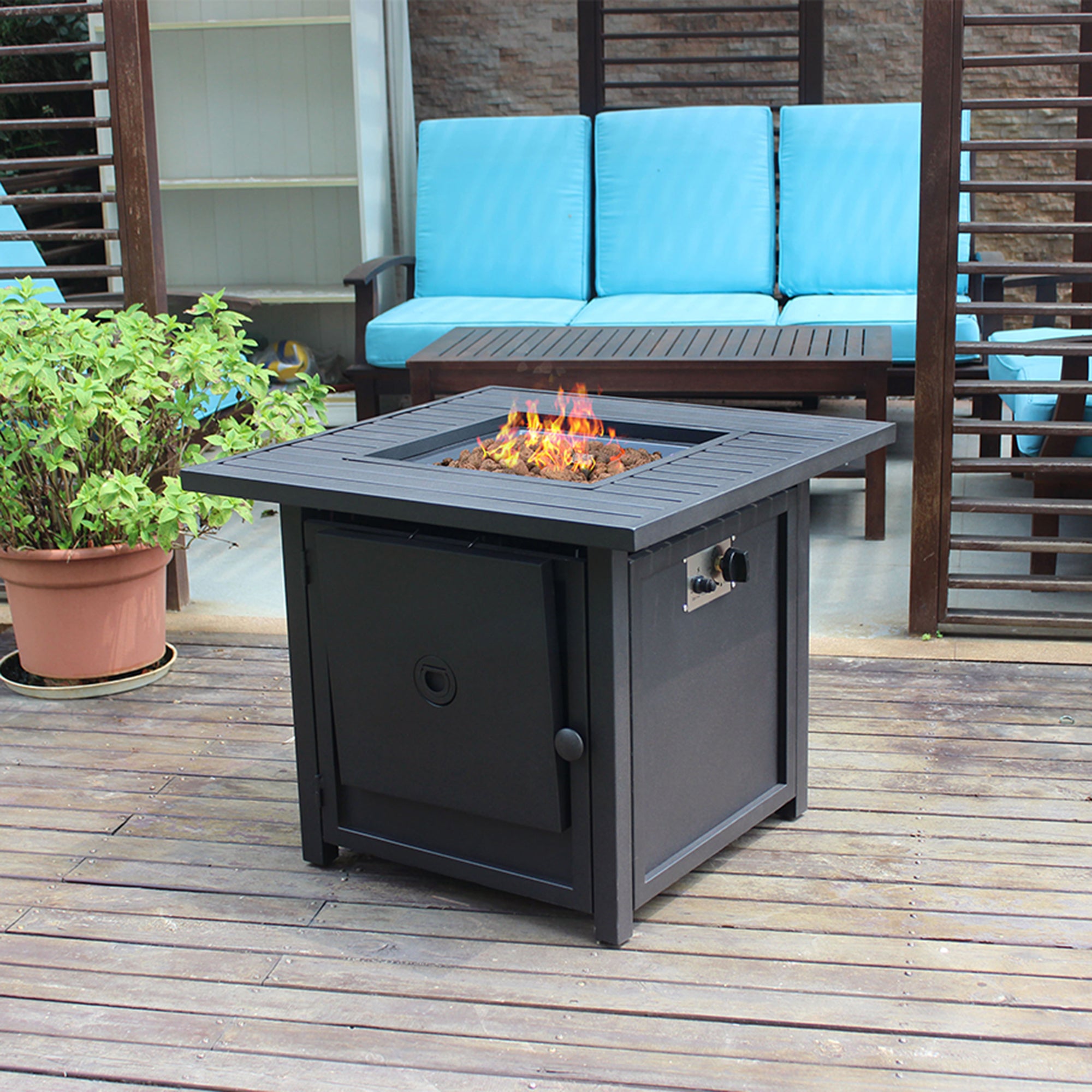Square Steel Outdoor Fire Pit Table with Lid