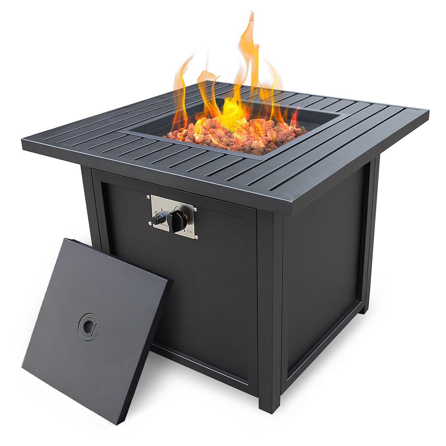 Square Steel Outdoor Fire Pit Table with Lid