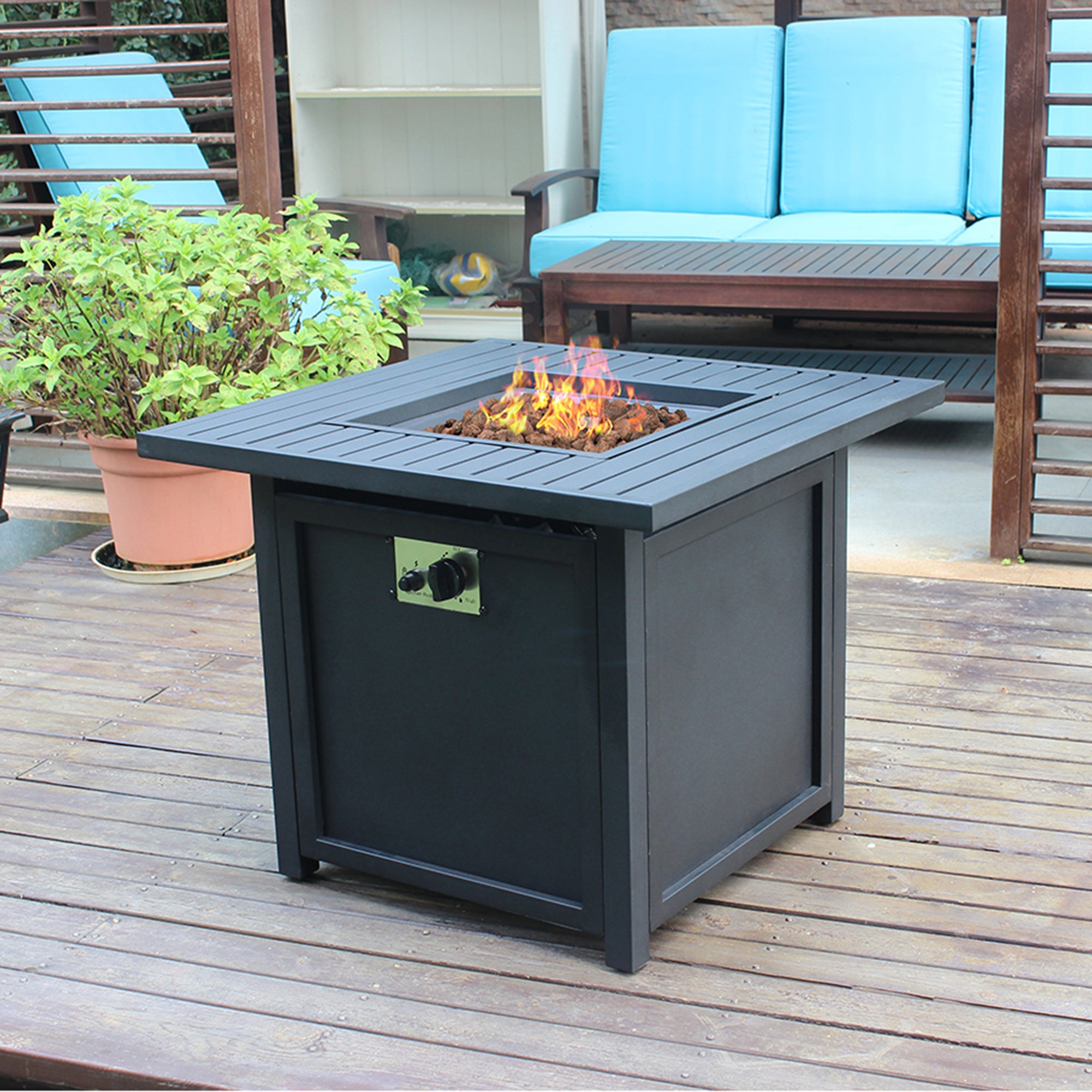 Square Steel Outdoor Fire Pit Table with Lid