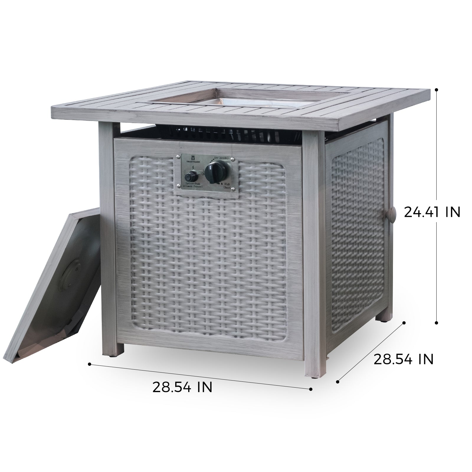 Square Steel Outdoor Fire Pit Table with Lid