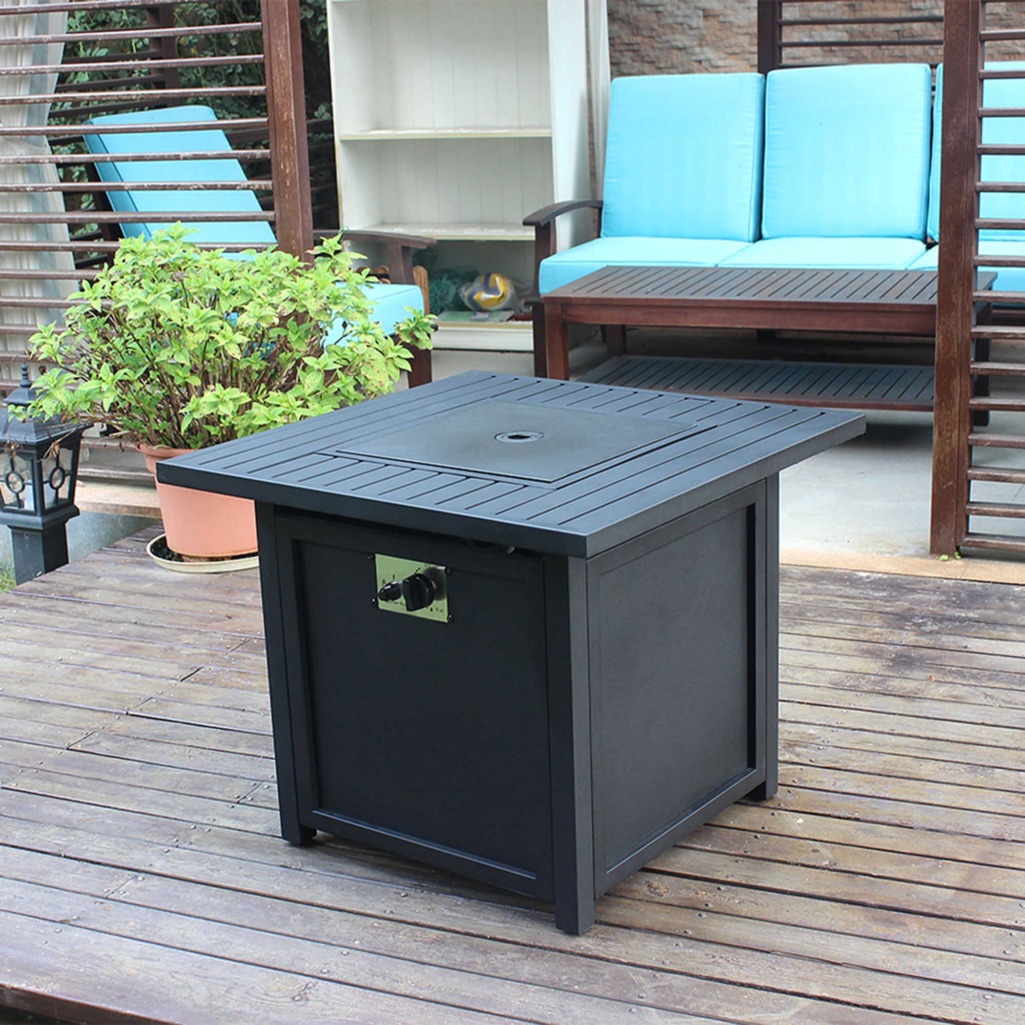 Square Steel Outdoor Fire Pit Table with Lid