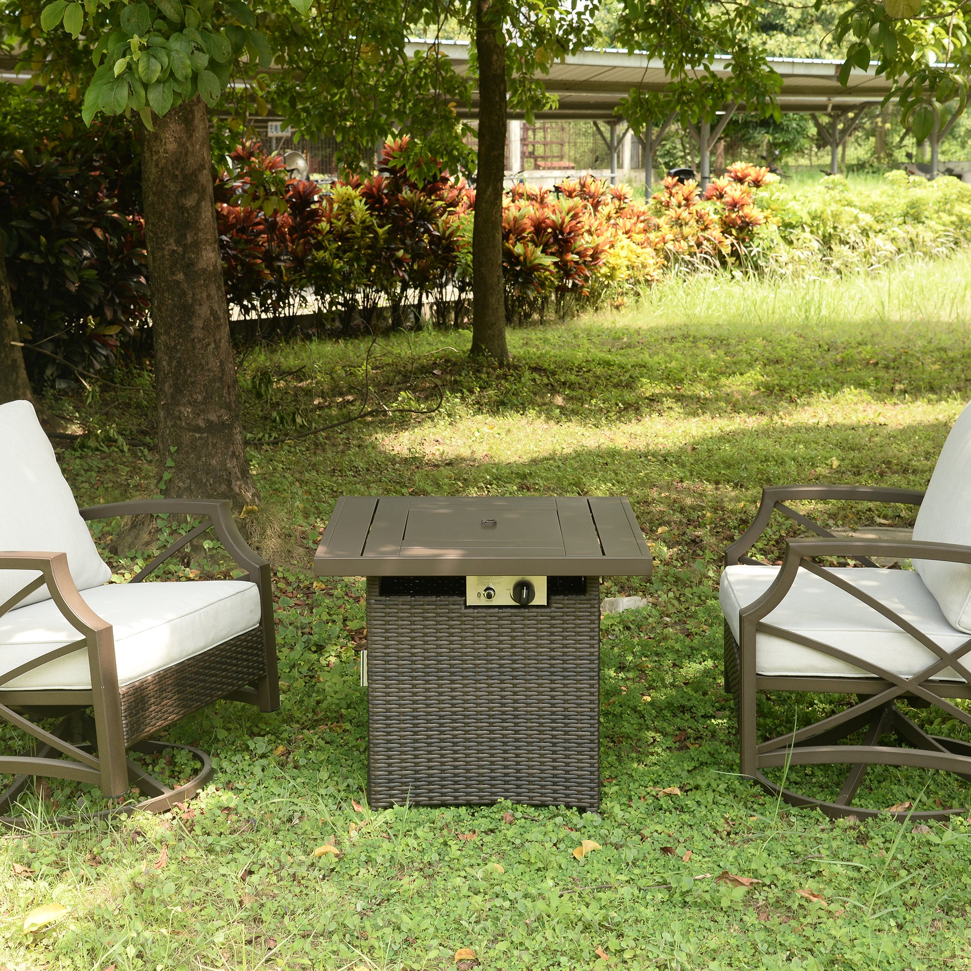 Square Steel Outdoor Fire Pit Table with Lid