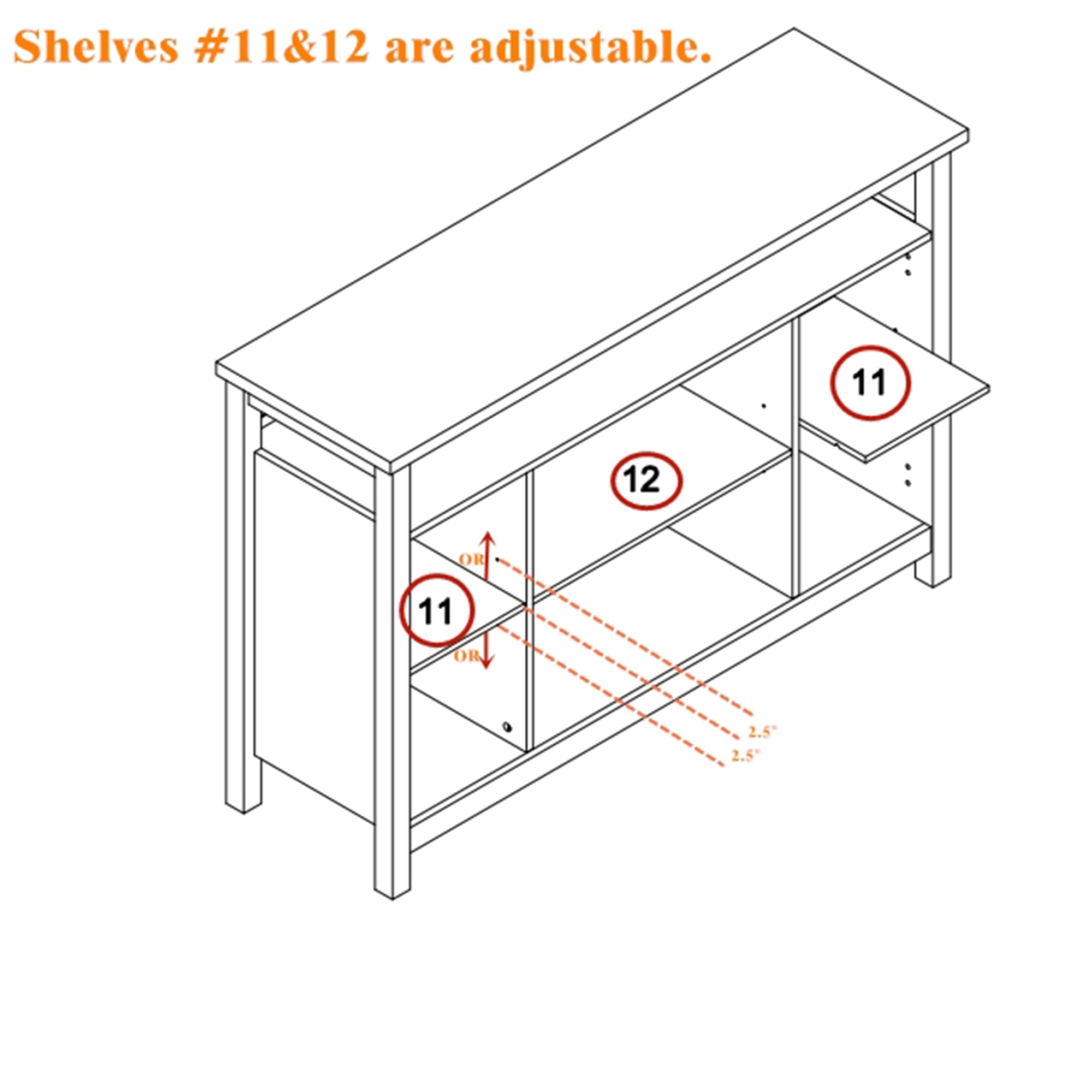 52" Wide Wood 2-door Sideboard with Exterior Shelves