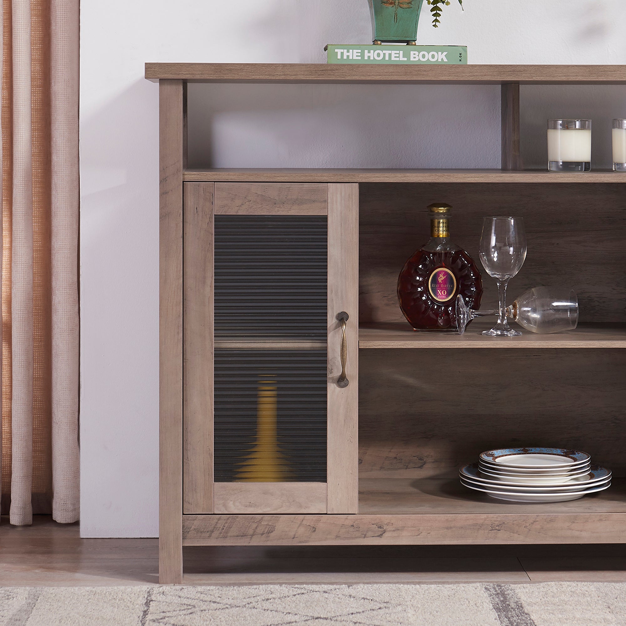 52" Wide Wood 2-door Sideboard with Exterior Shelves