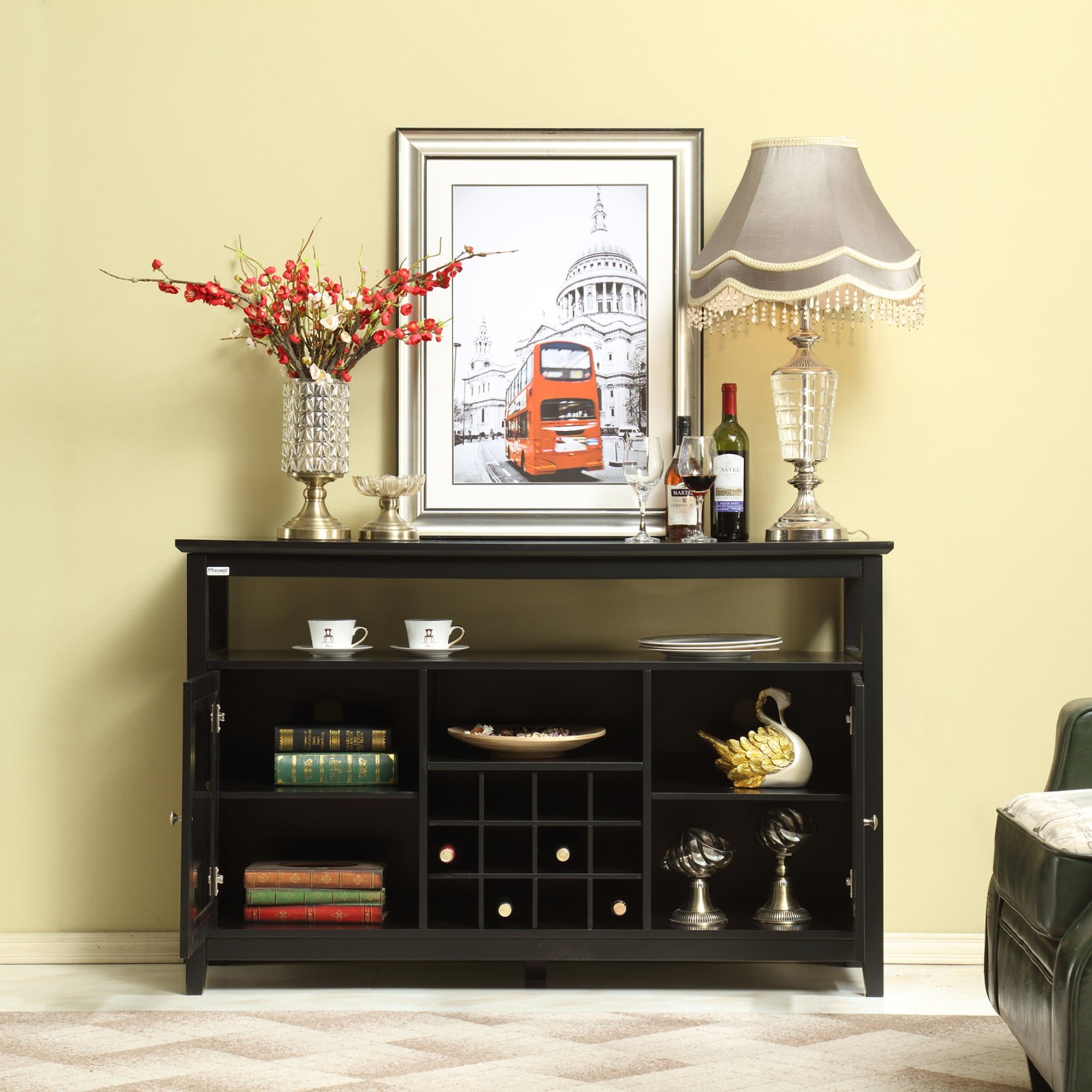 52" Wide Wood 2-door Buffet Cabinet with Exterior Shelves