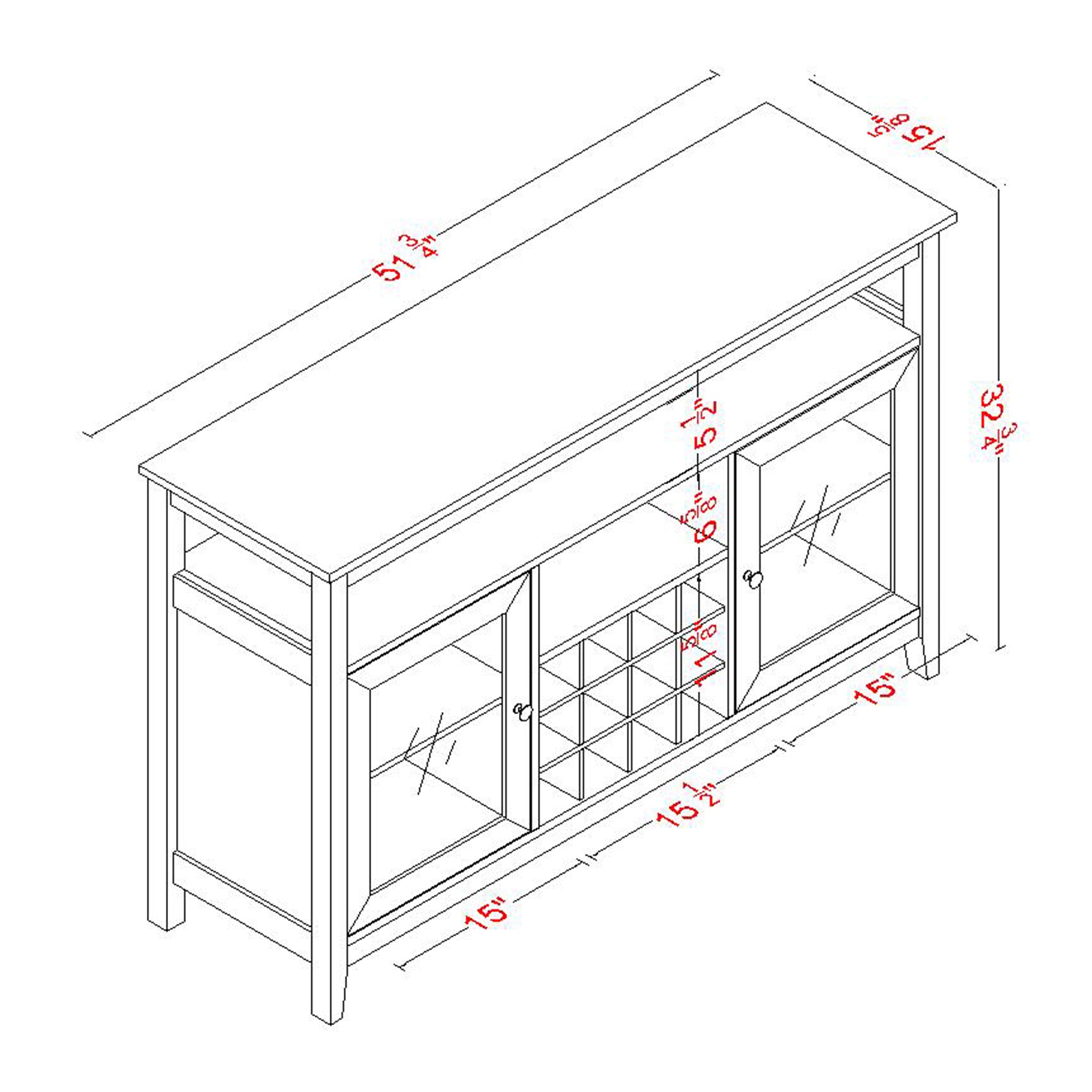 52" Wide Wood 2-door Buffet Cabinet with Exterior Shelves