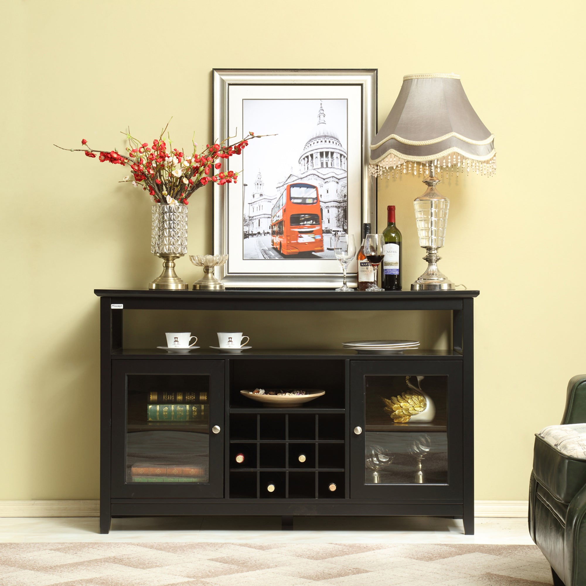 52" Wide Wood 2-door Buffet Cabinet with Exterior Shelves