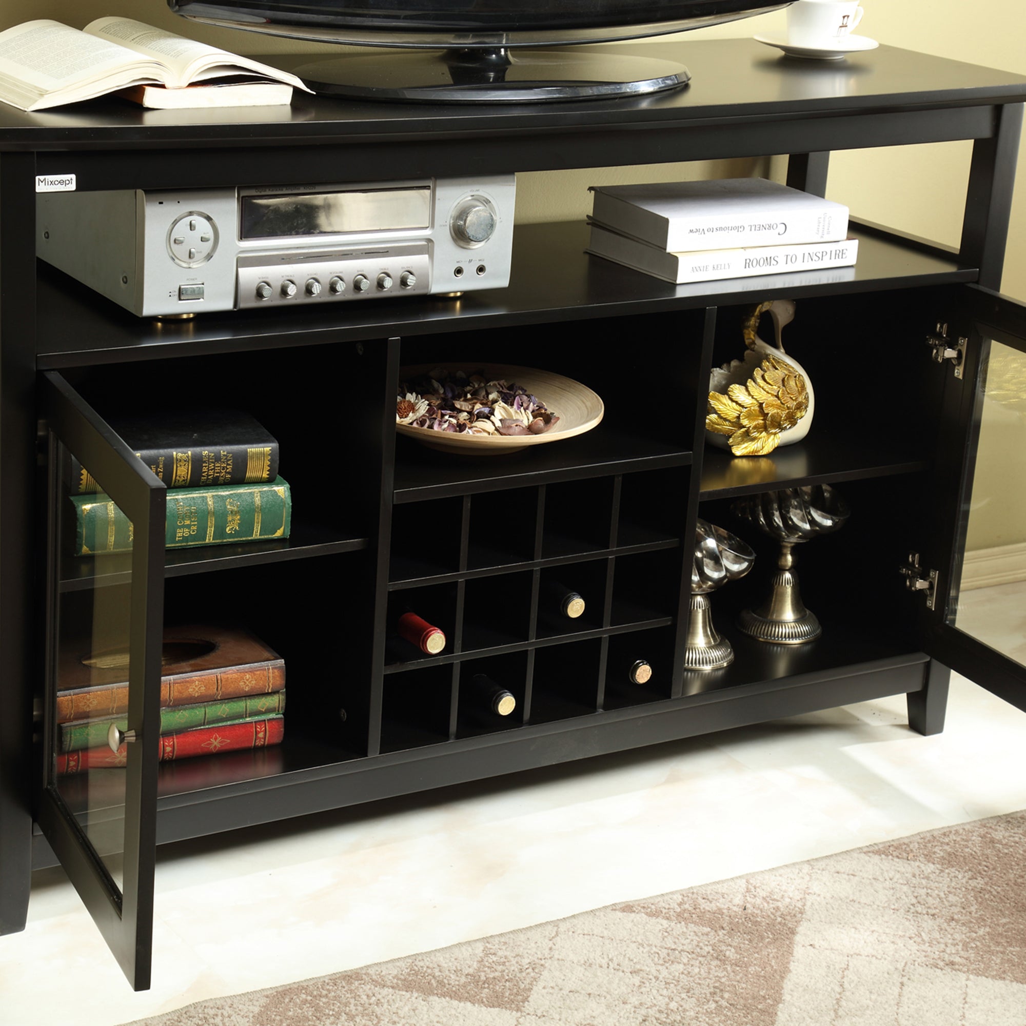 52" Wide Wood 2-door Buffet Cabinet with Exterior Shelves