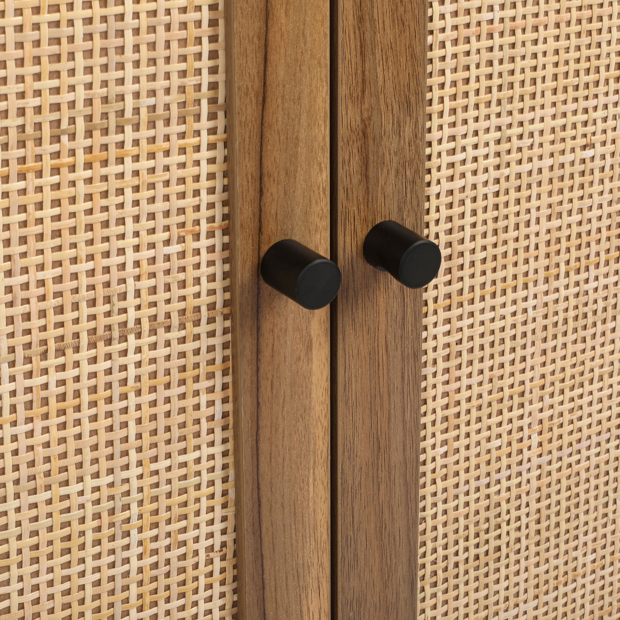 32" Tall Wood 2-door Accent Cabinet with Rattan Door
