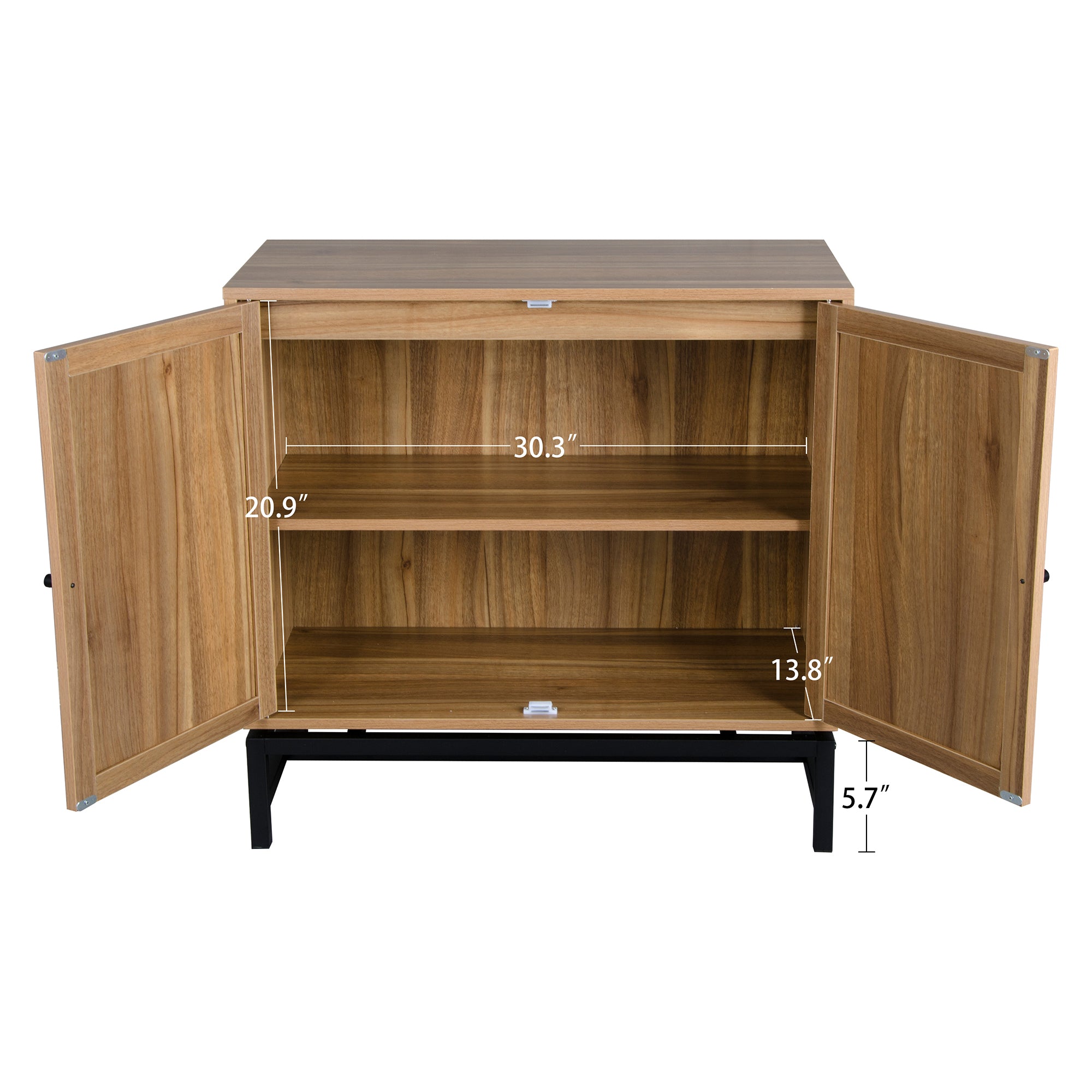 32" Tall Wood 2-door Accent Cabinet with Rattan Door