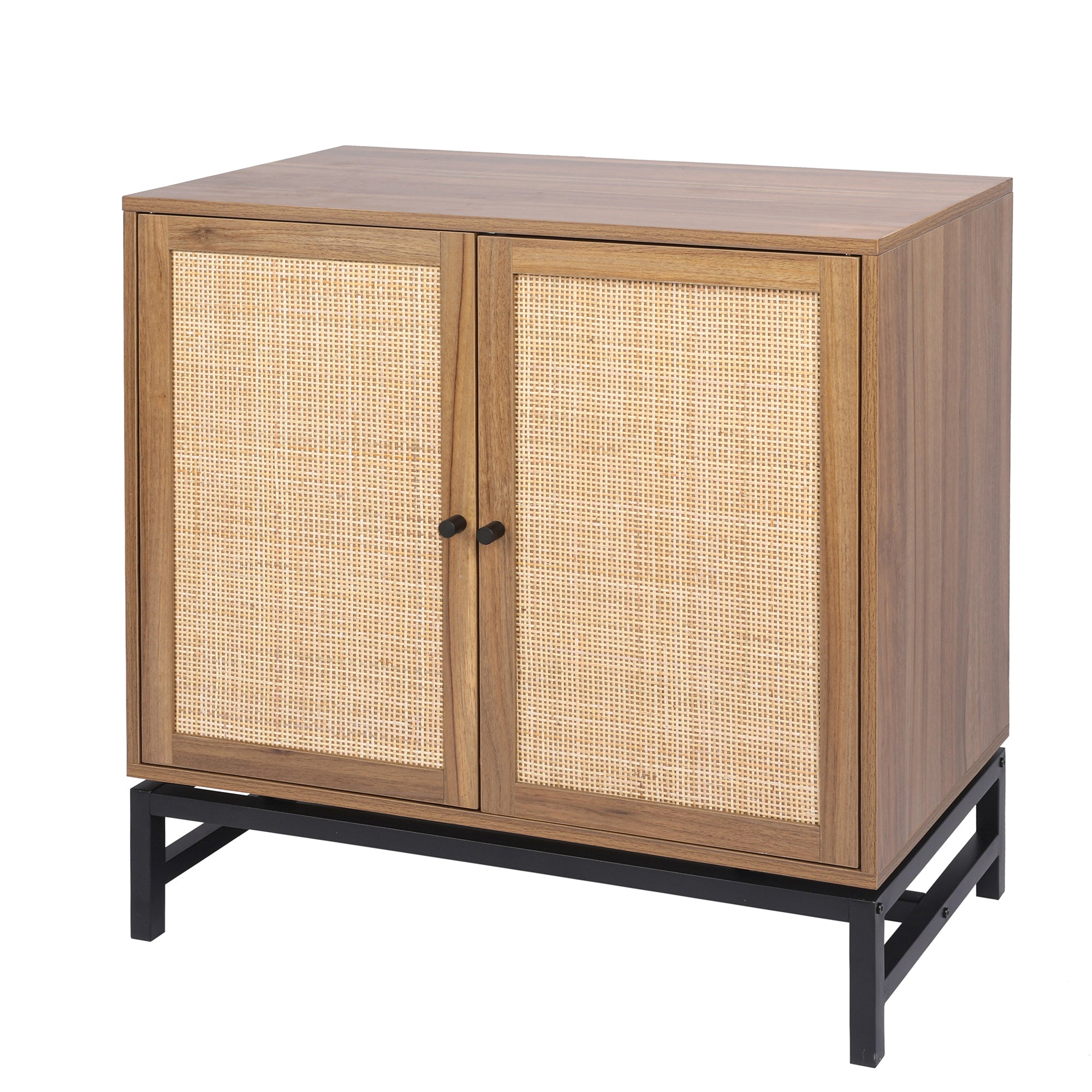 32" Tall Wood 2-door Accent Cabinet with Rattan Door