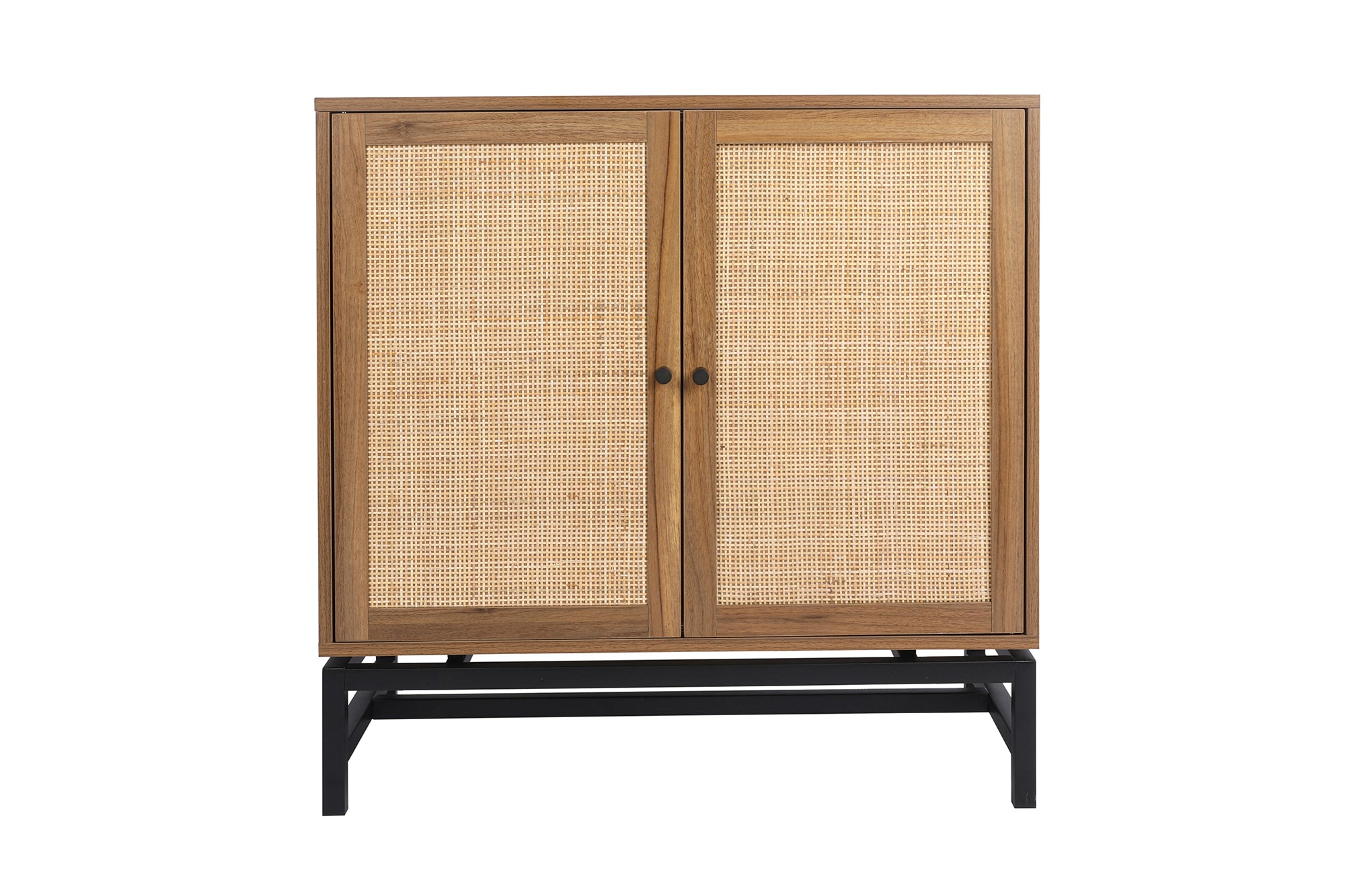 32" Tall Wood 2-door Accent Cabinet with Rattan Door