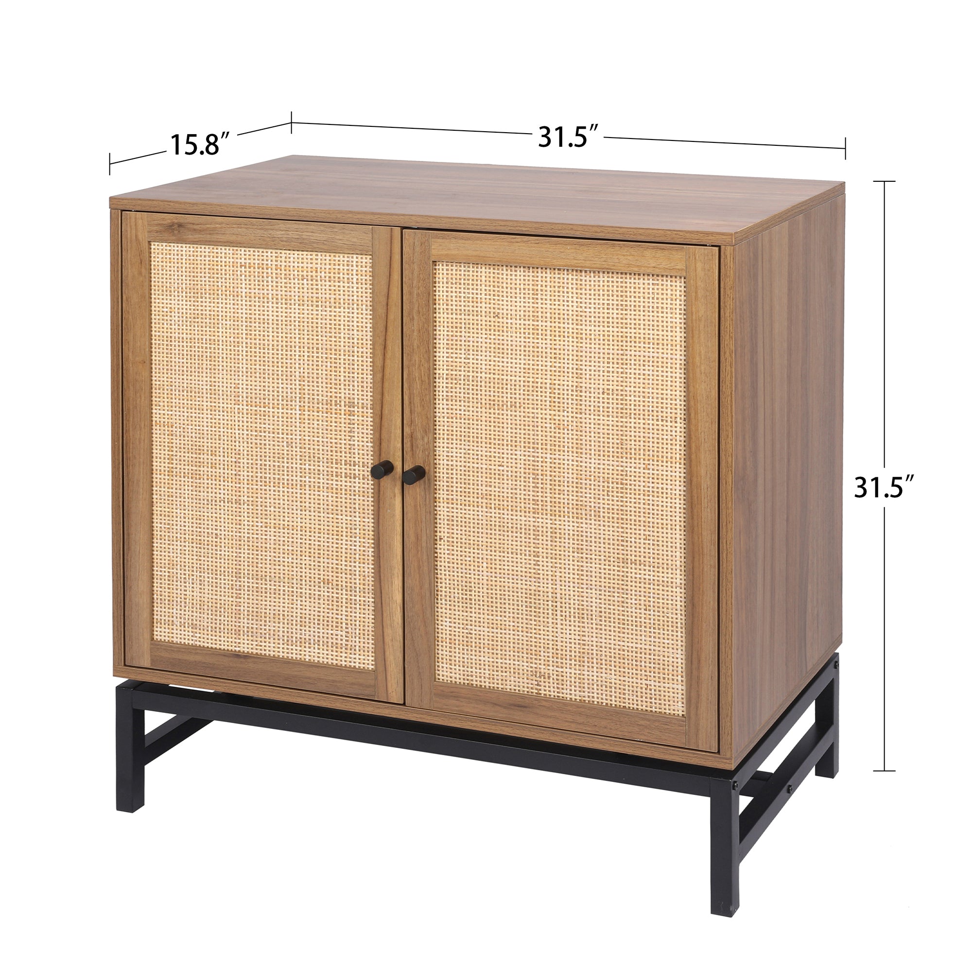 32" Tall Wood 2-door Accent Cabinet with Rattan Door