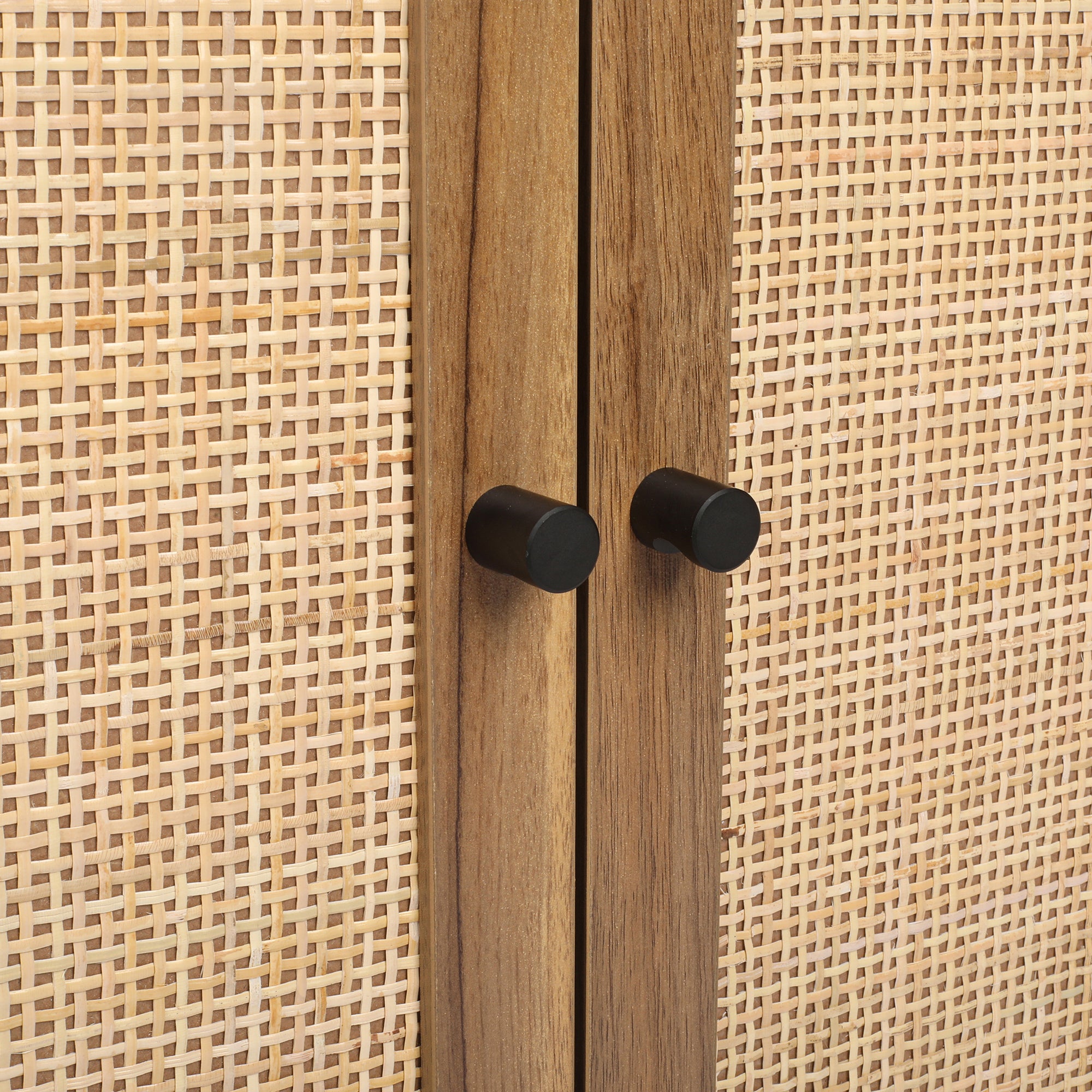 32" Tall Wood 2-door Accent Cabinet with Rattan Door