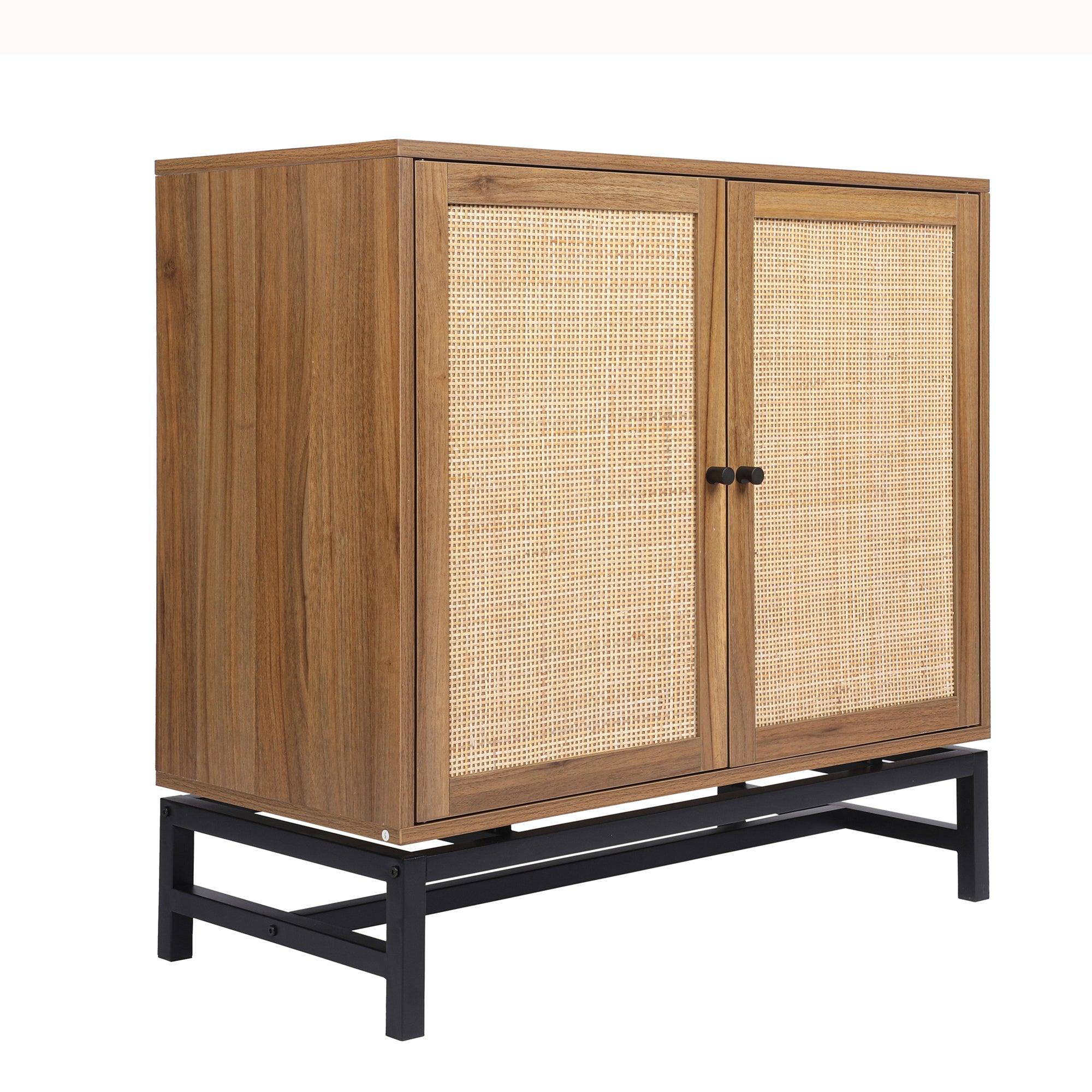 32" Tall Wood 2-door Accent Cabinet with Rattan Door