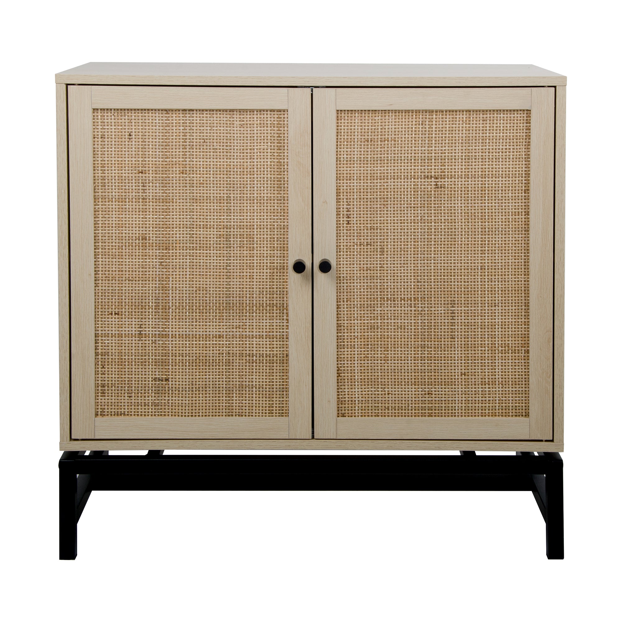 32" Tall Wood 2-door Accent Cabinet with Rattan Door