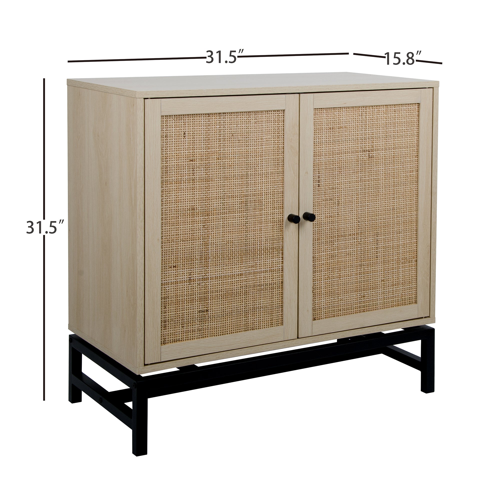 32" Tall Wood 2-door Accent Cabinet with Rattan Door