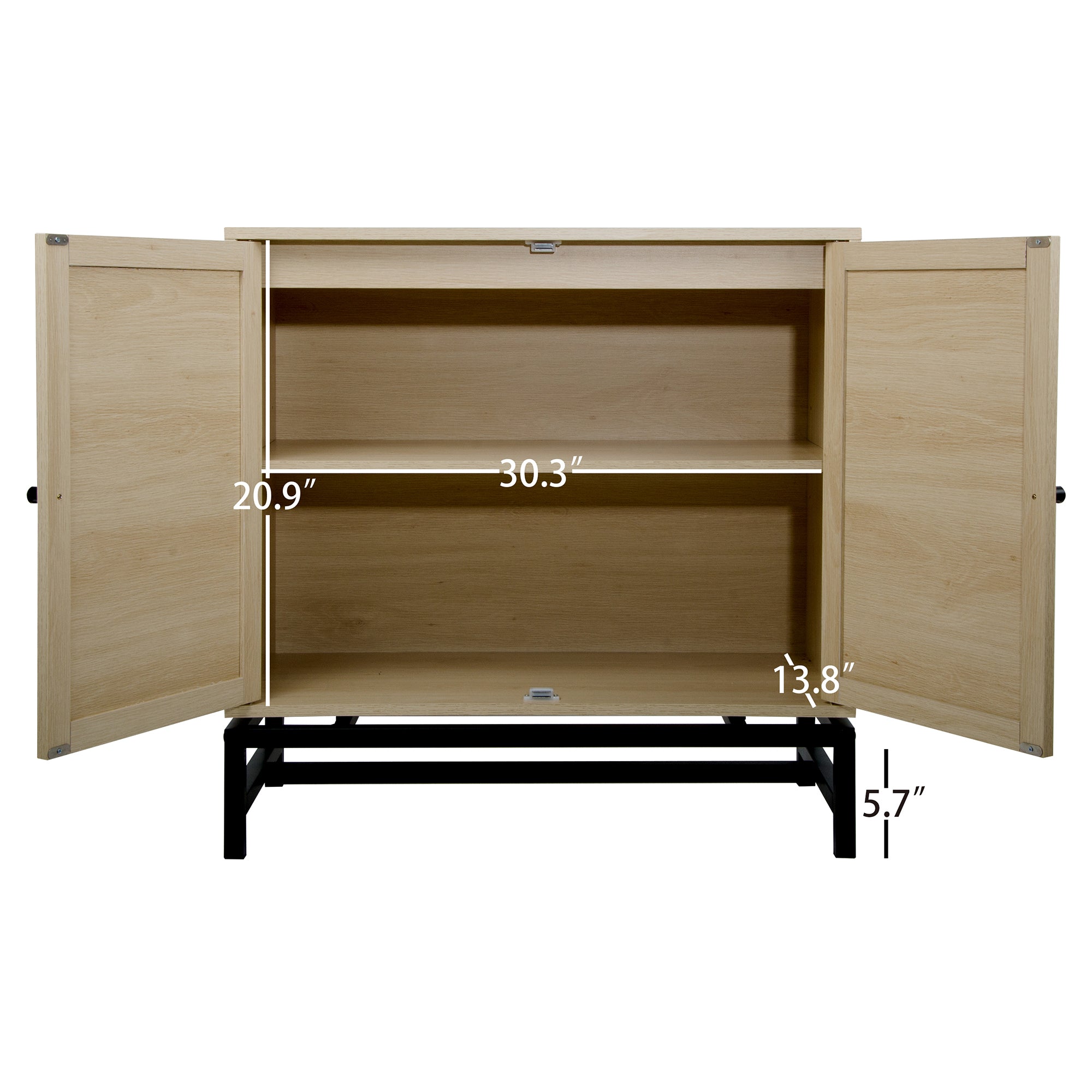 32" Tall Wood 2-door Accent Cabinet with Rattan Door