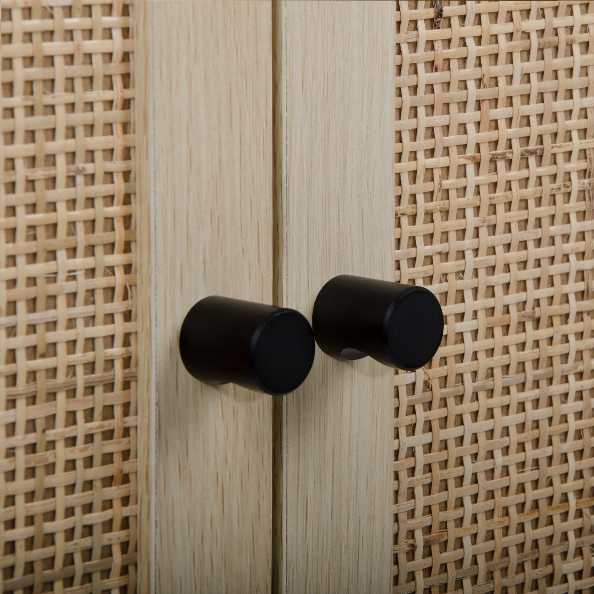 32" Tall Wood 2-door Accent Cabinet with Rattan Door