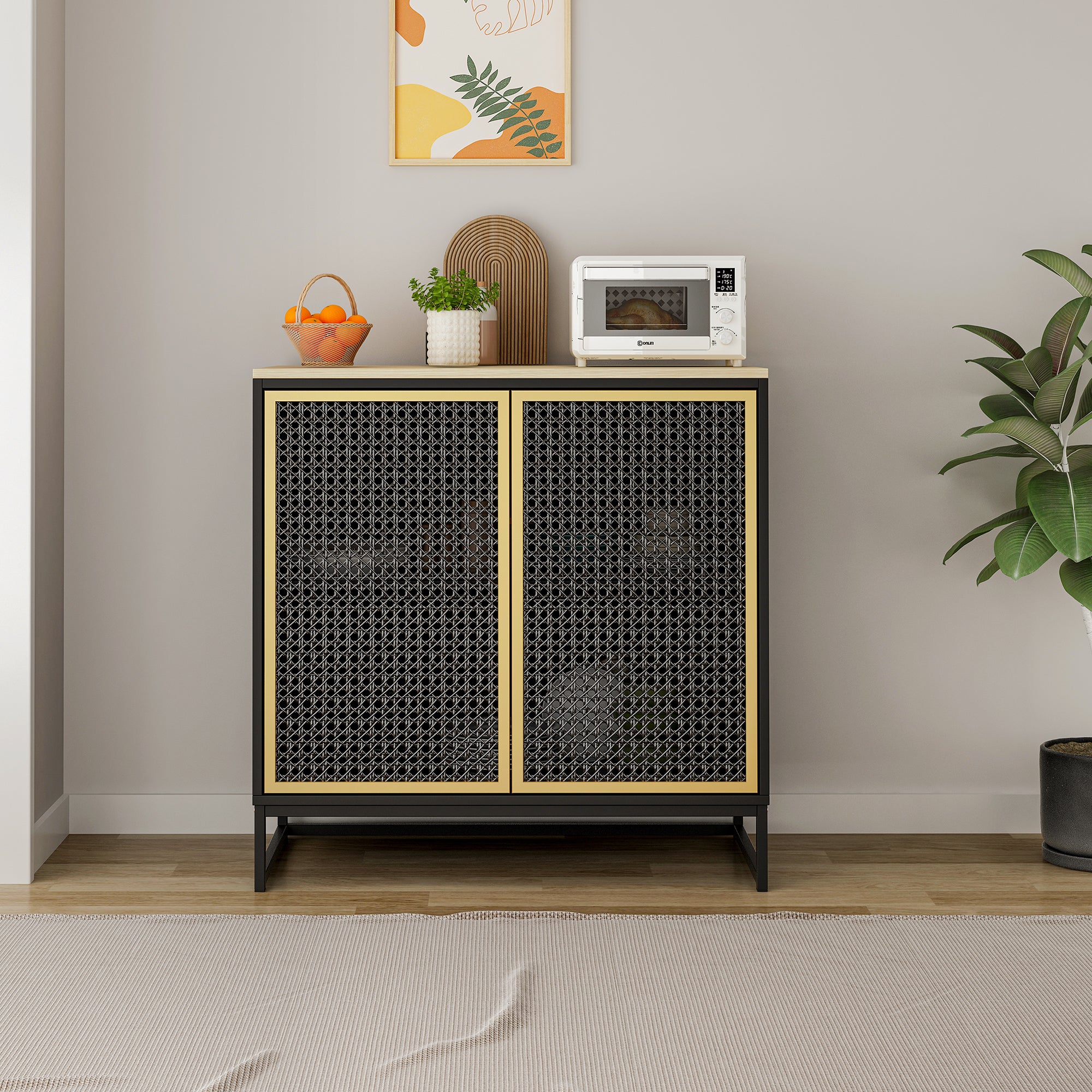 30" Tall Wood 2-door Accent Cabinet with Iron Door