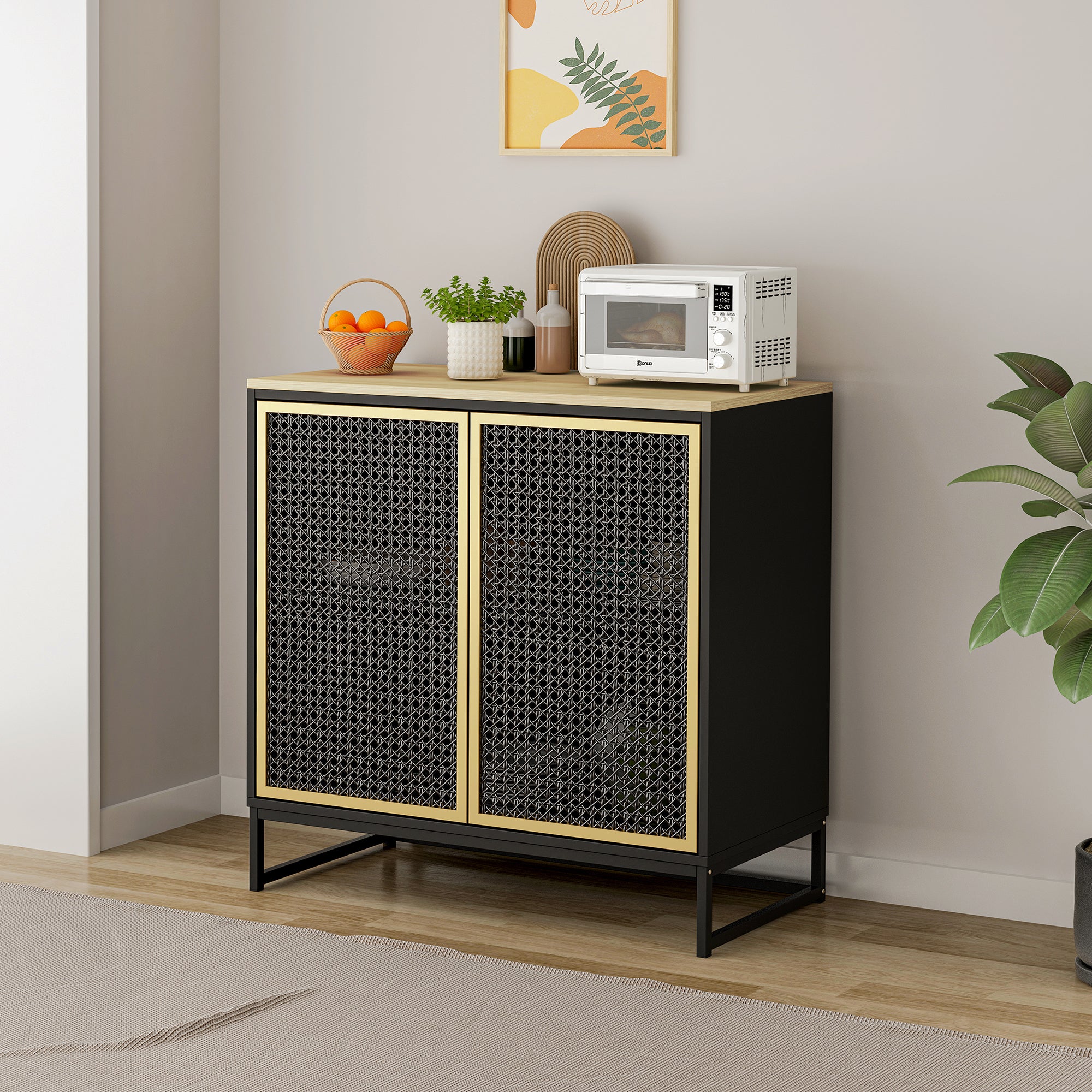 30" Tall Wood 2-door Accent Cabinet with Iron Door