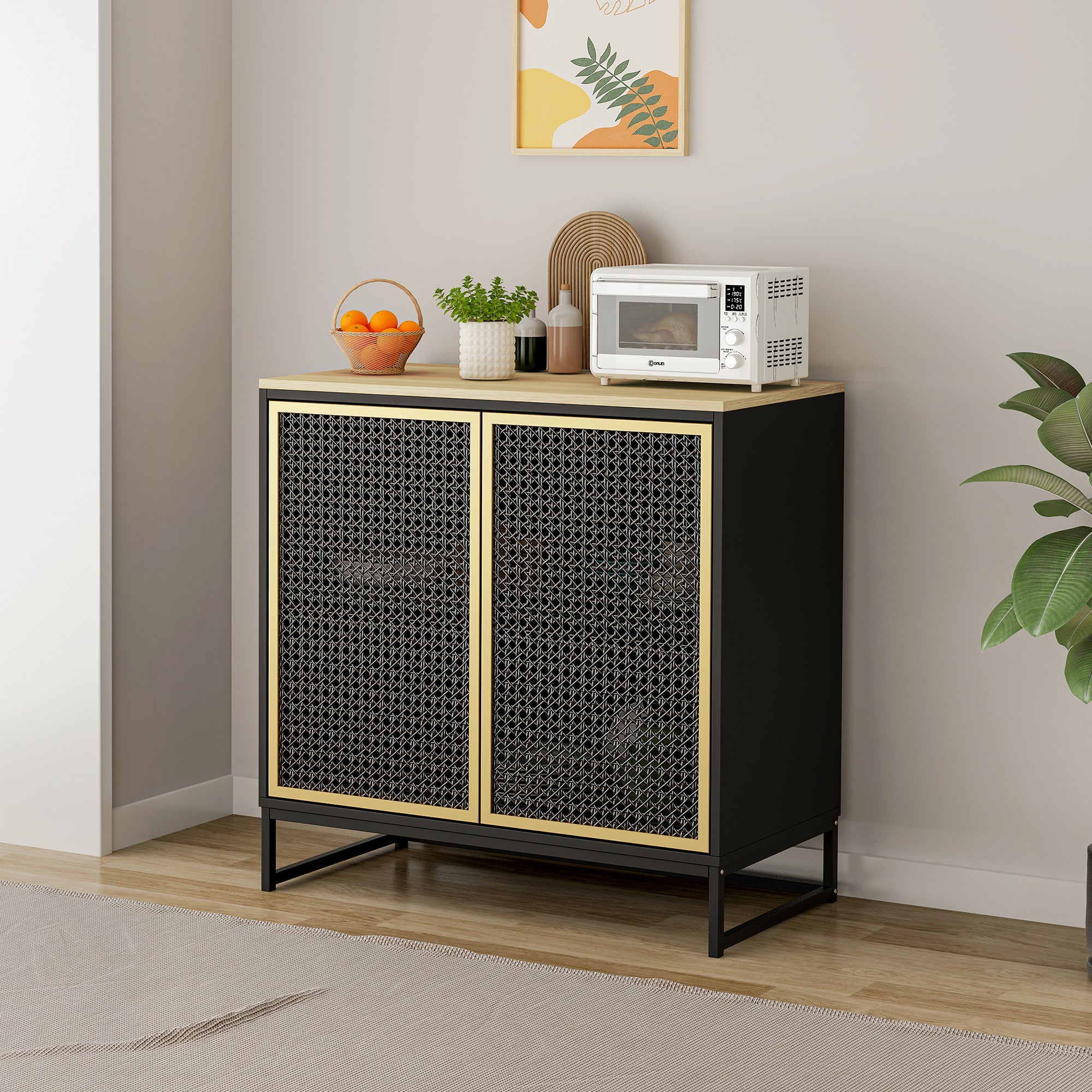 30" Tall Wood 2-door Accent Cabinet with Iron Door