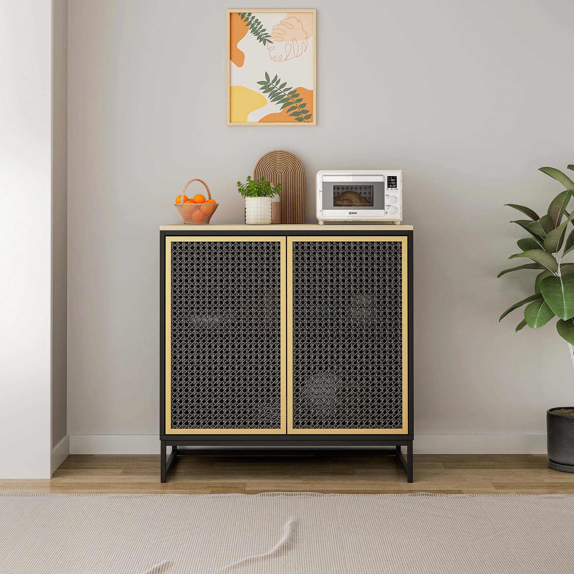 30" Tall Wood 2-door Accent Cabinet with Iron Door